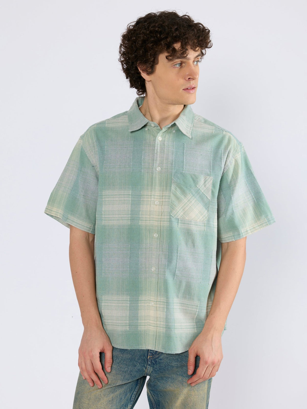 Orvar - Half Sleeve Checks Shirt - Sage Green - Espanshe
