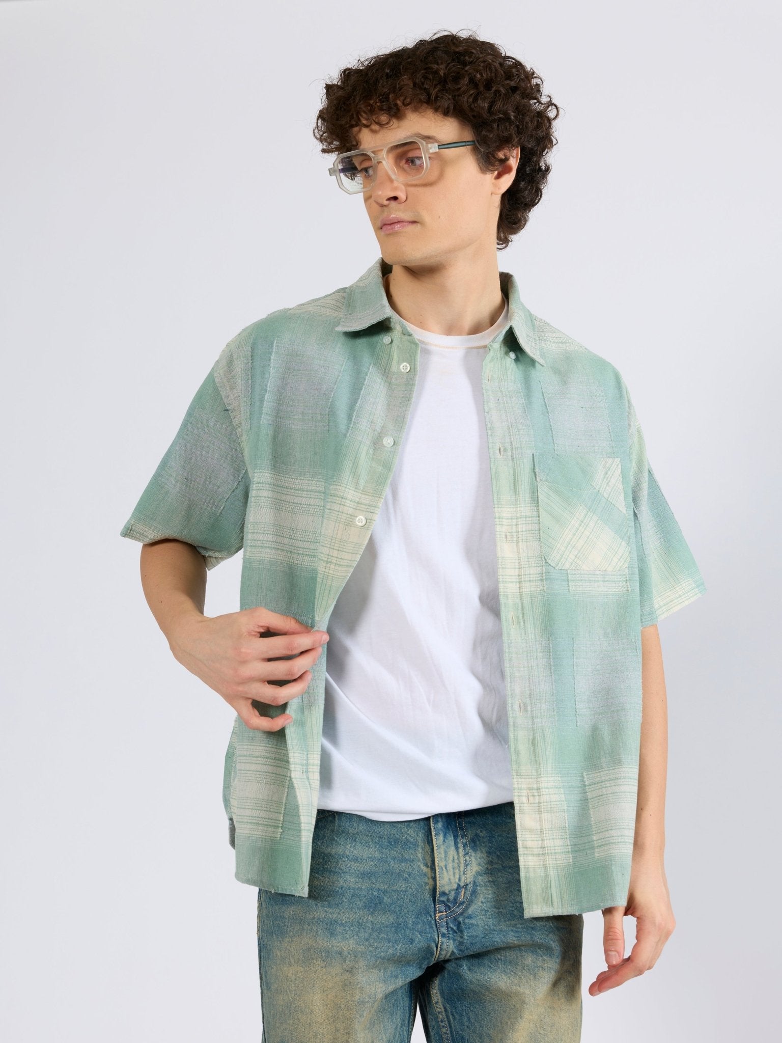 Orvar - Half Sleeve Checks Shirt - Sage Green - Espanshe