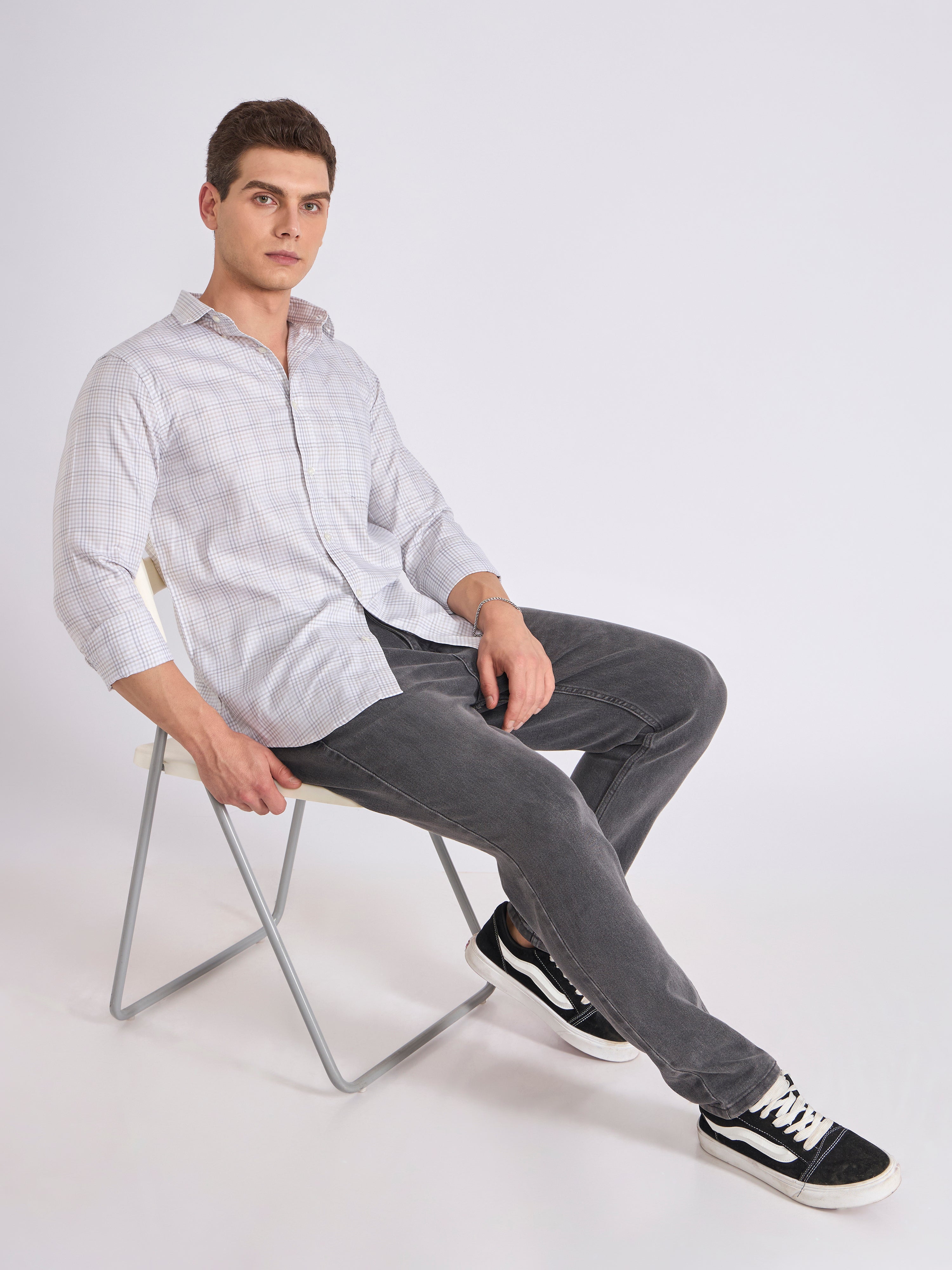 Men's Checkered Shirt in White