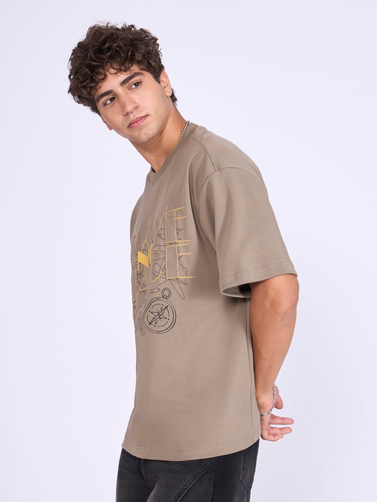 Trace - Leave No Trace Printed Loose Fit T-Shirt - Light Olive - Espanshe