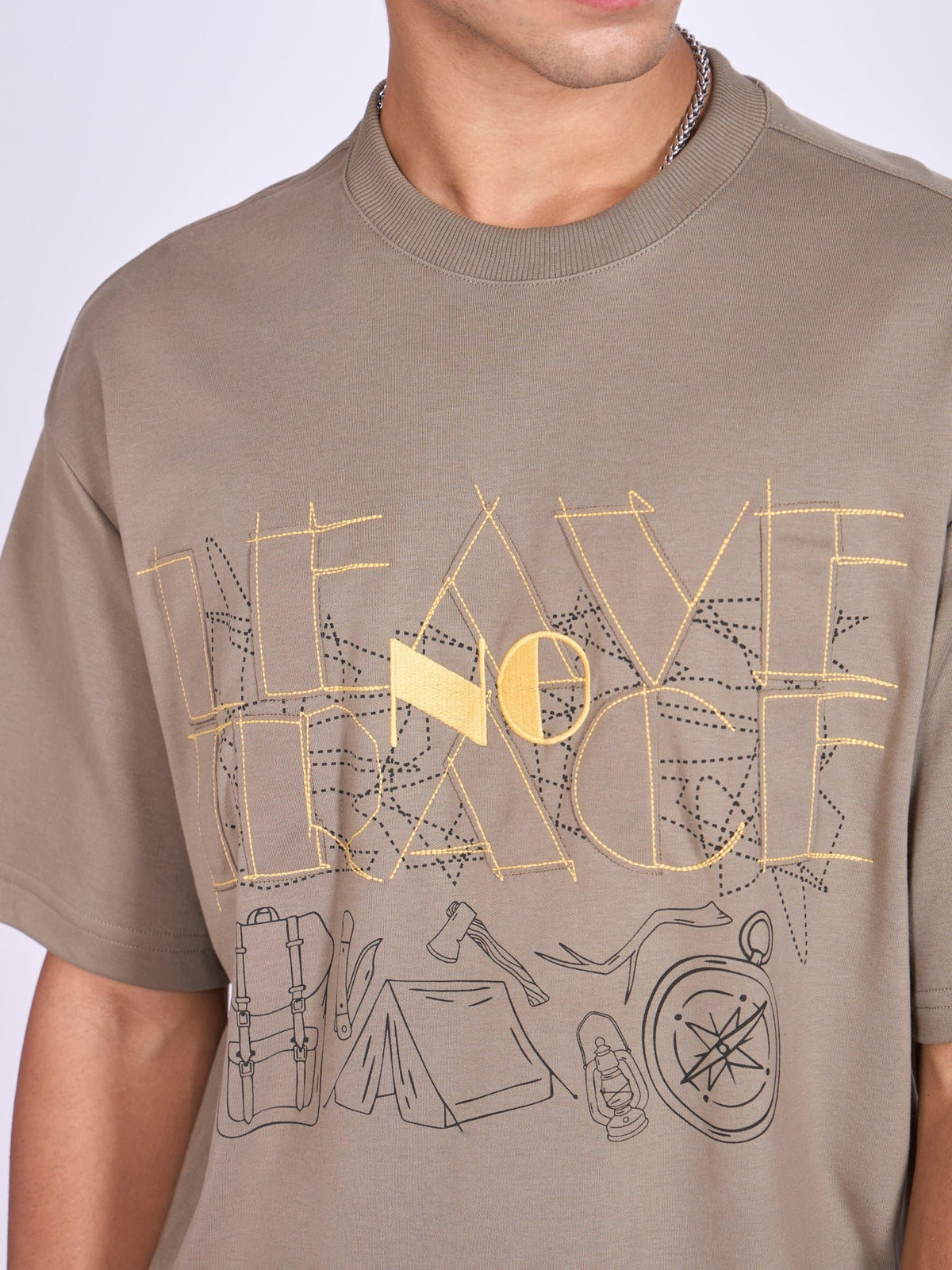 Trace - Leave No Trace Printed Loose Fit T-Shirt - Light Olive - Espanshe