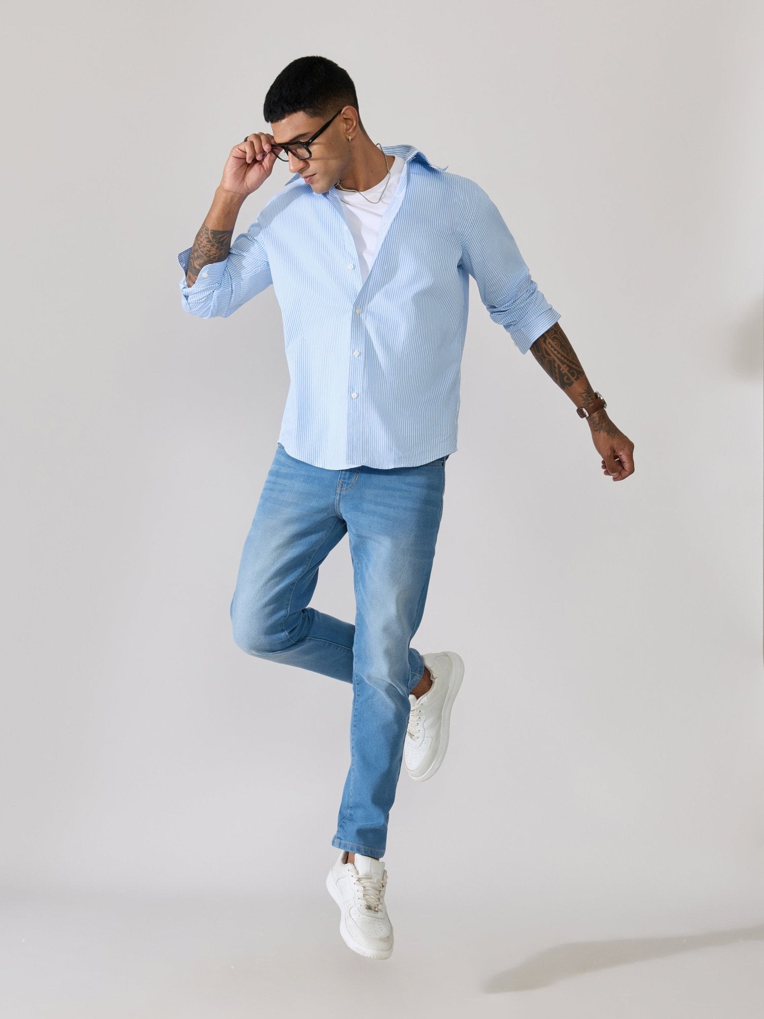 Erzela - Smart Fit Striped Shirt - Sky Blue - Espanshe