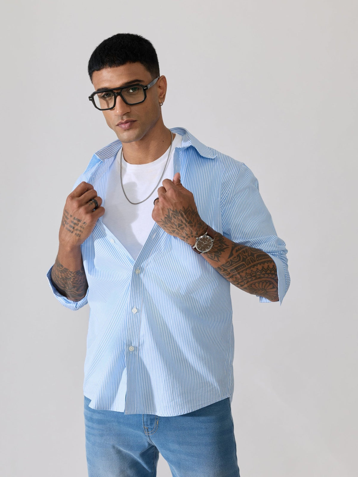 Erzela - Smart Fit Striped Shirt - Sky Blue - Espanshe