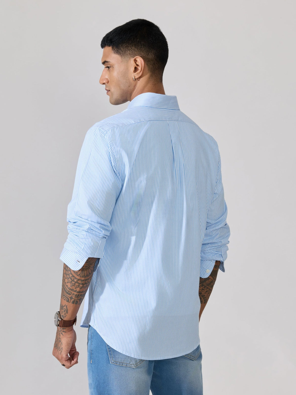 Erzela - Smart Fit Striped Shirt - Sky Blue - Espanshe
