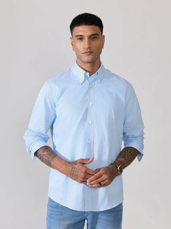 Erzela - Smart Fit Striped Shirt - Sky Blue