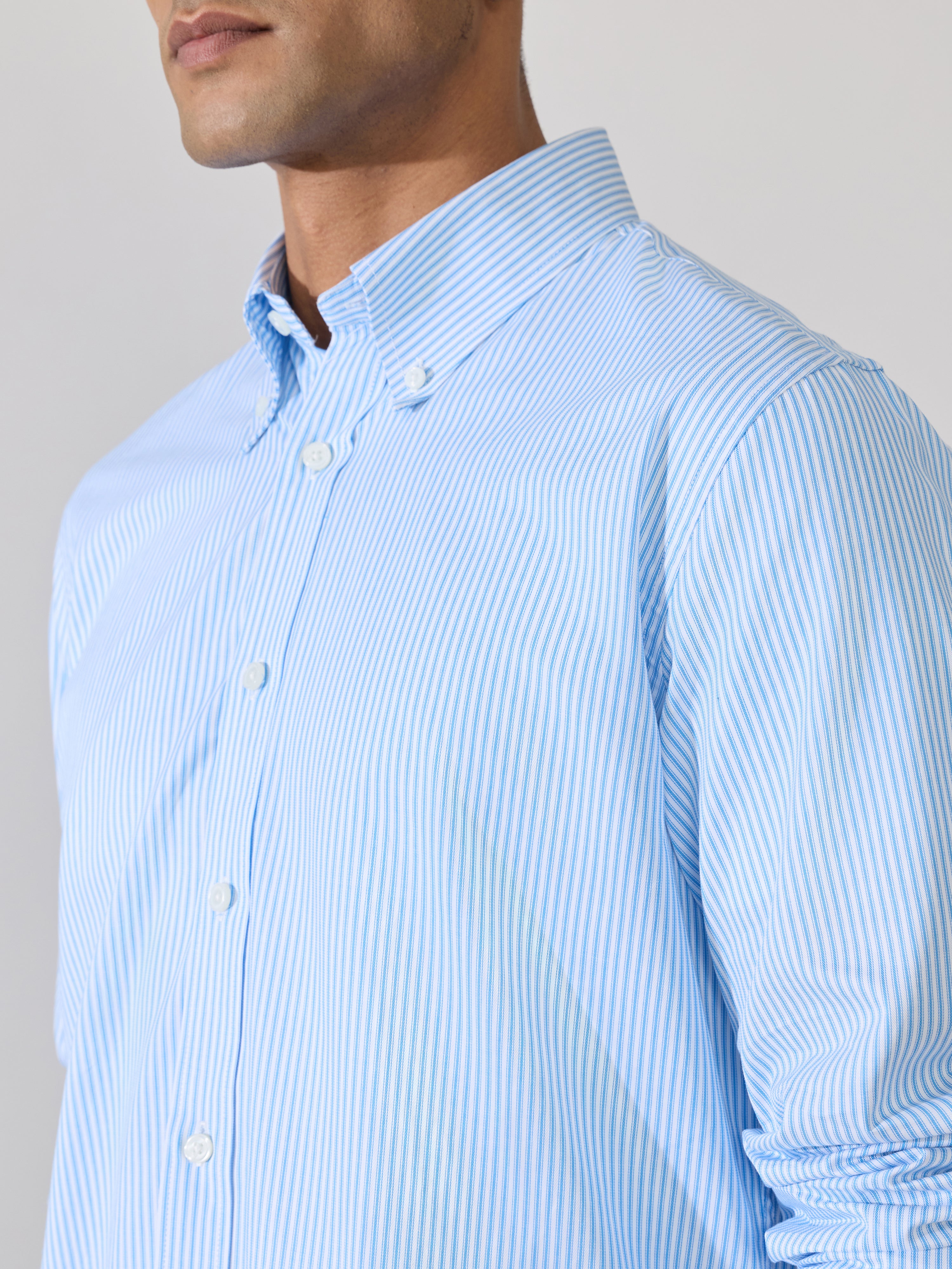 Men's Smart Fit Striped Shirt - Sky Blue