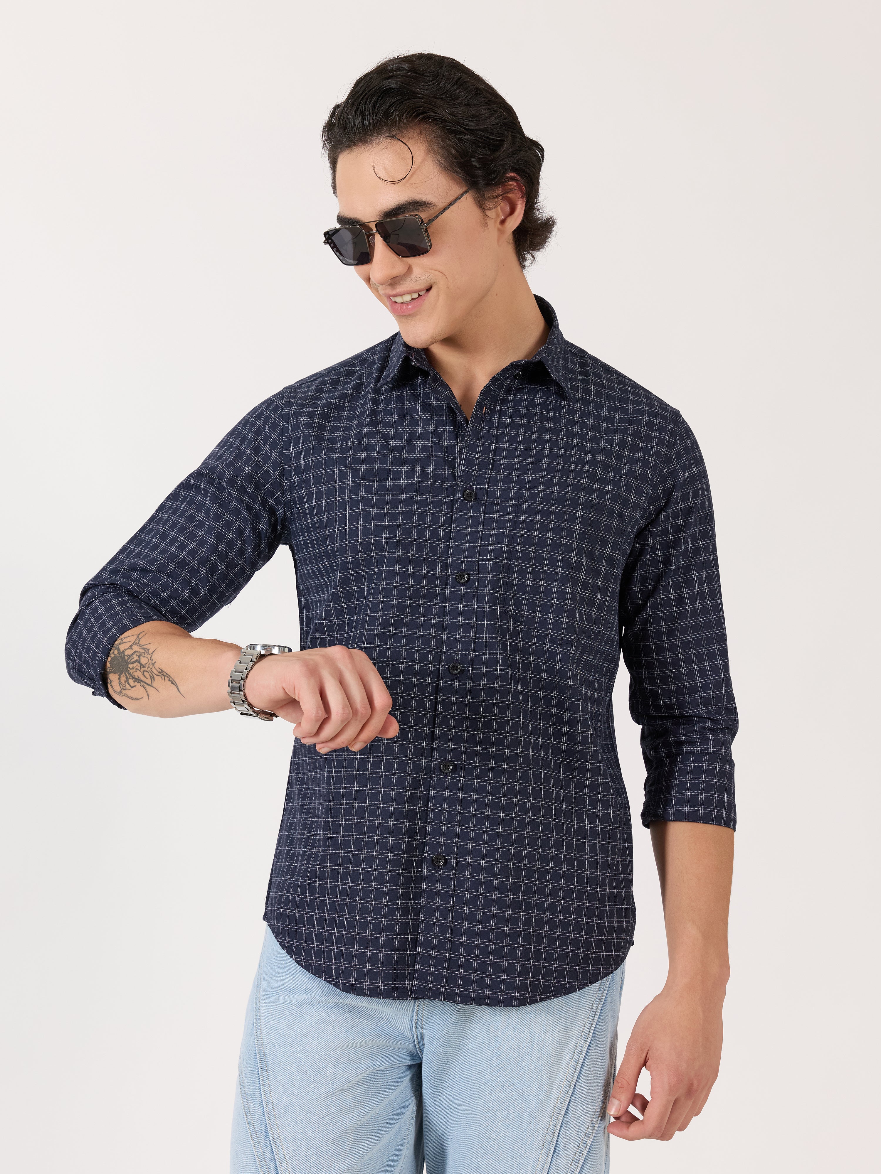 Men's Turkish Fit Casual Checks Shirt - blue