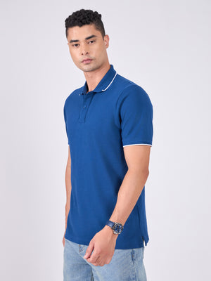 Men's Polo T-Shirt with Contrast Tipping - classic blue