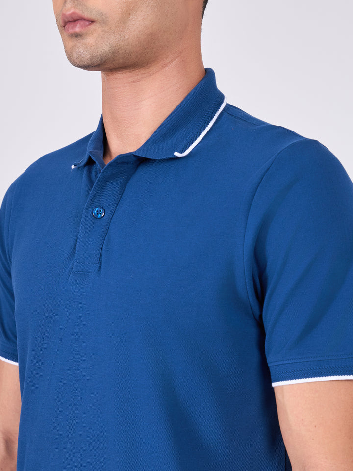 Men's Polo T-Shirt with Contrast Tipping - classic blue