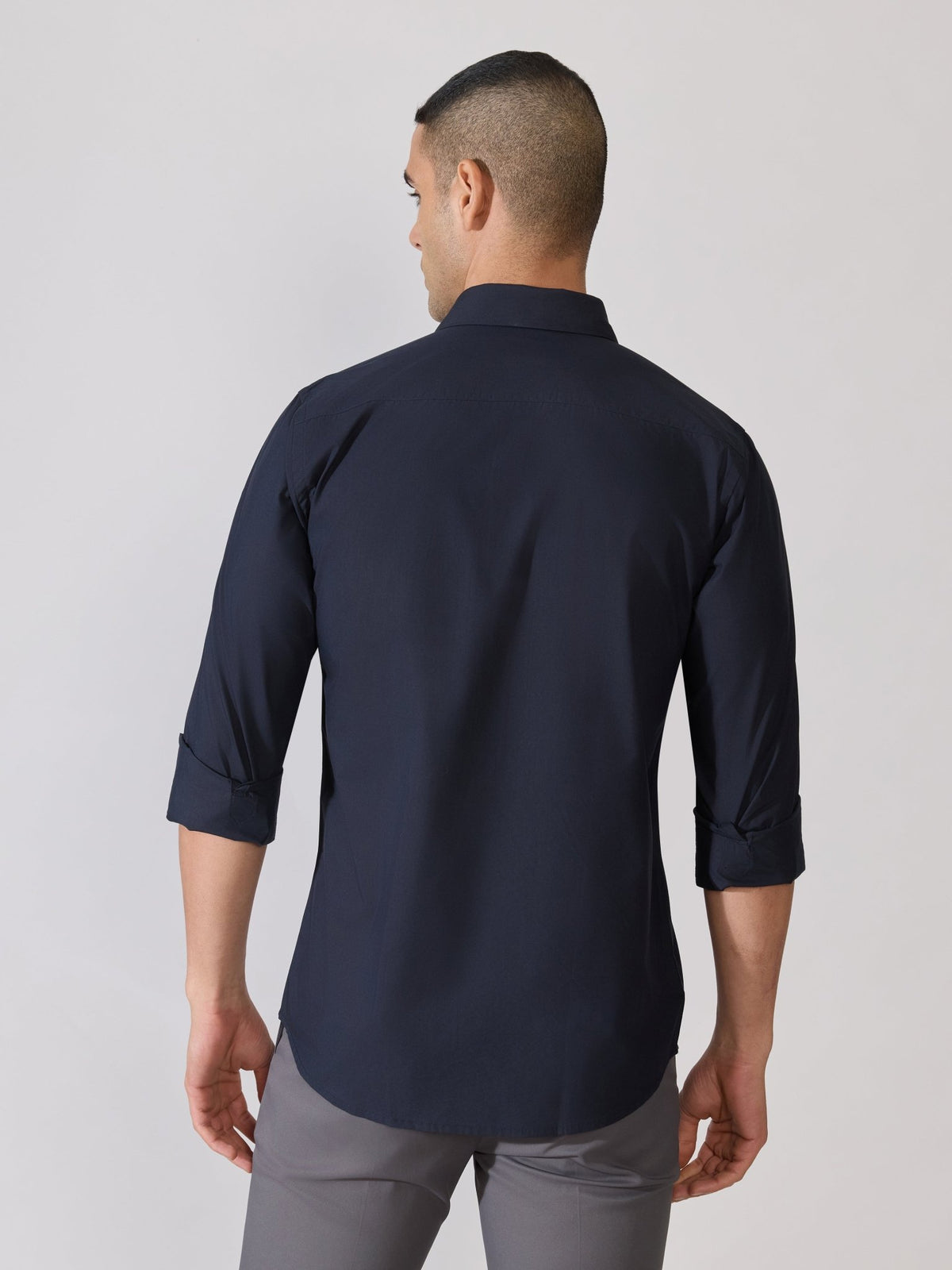 Valerius - Trim Fit Poplin Shirt - Navy Blue - Espanshe