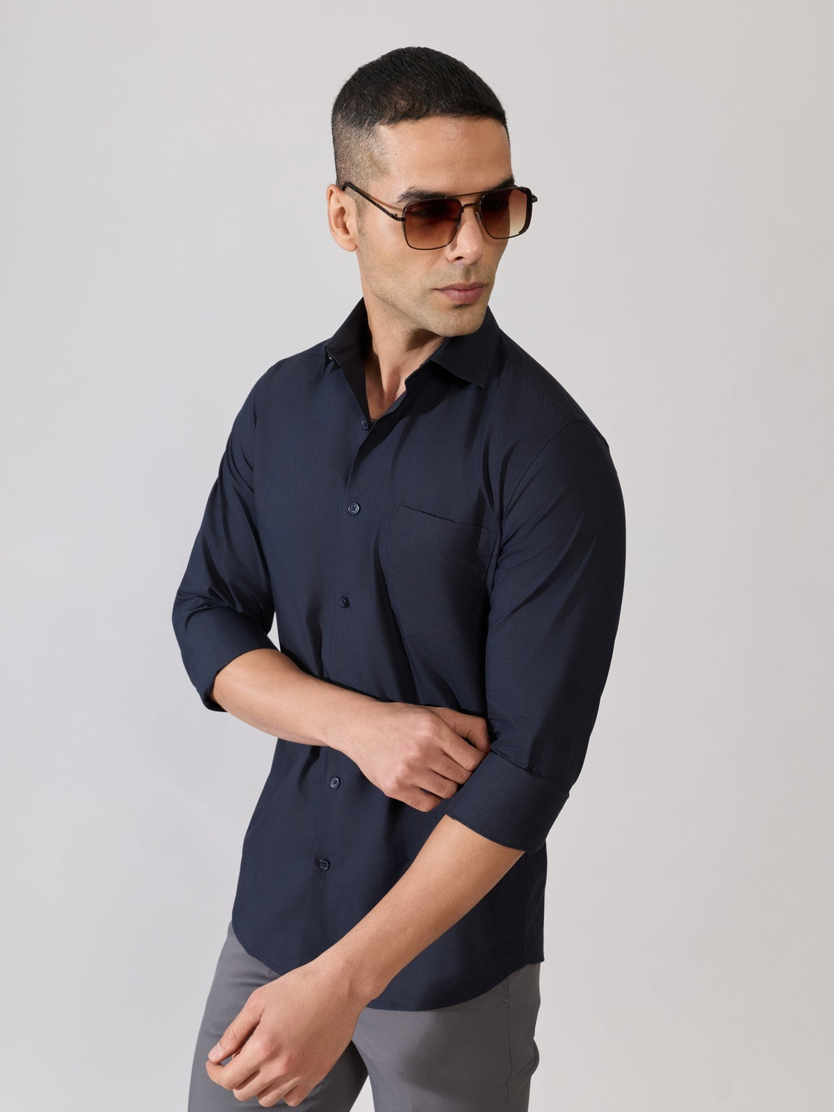 Valerius - Trim Fit Poplin Shirt - Navy Blue - Espanshe