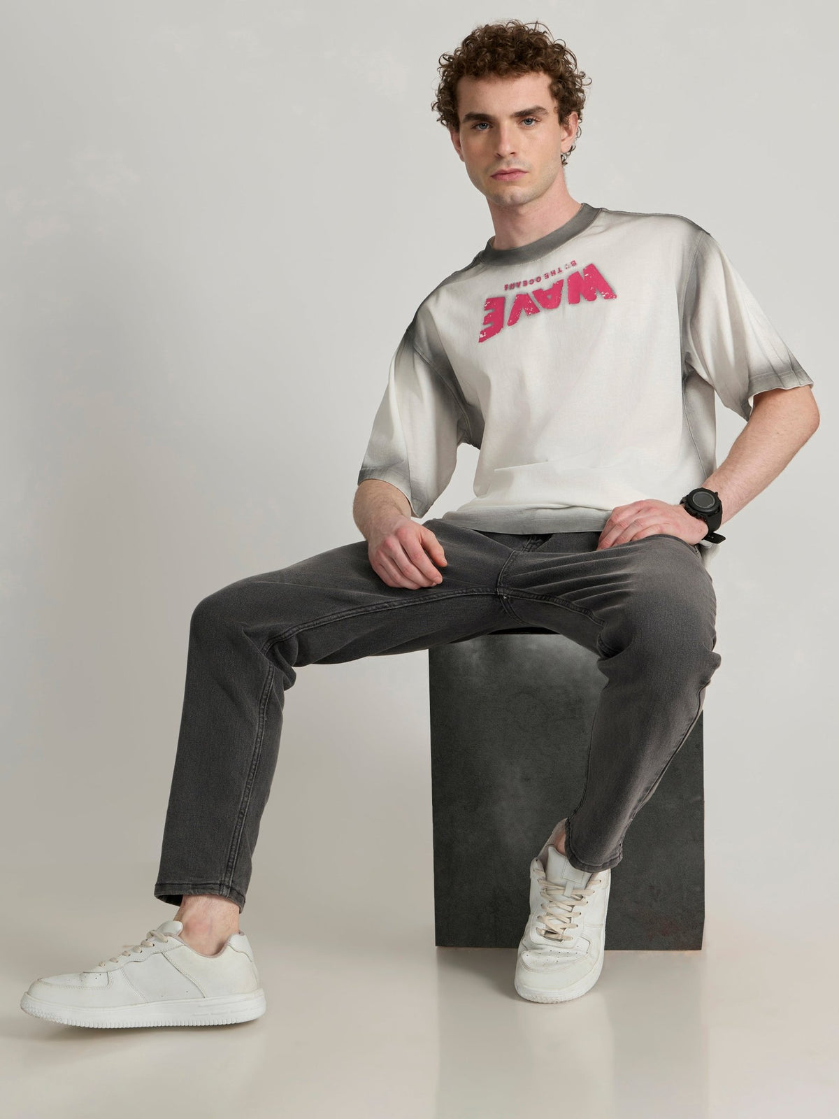 Lona - Wave Printed Baggy T-Shirt - White - Espanshe