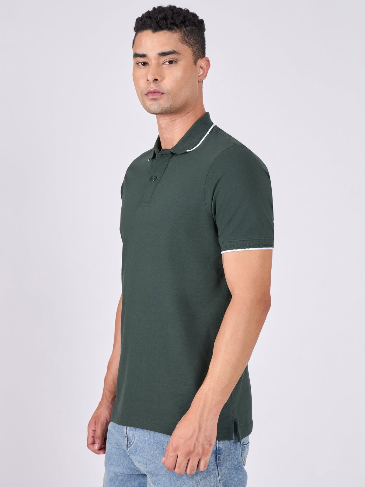 Orwell - Polo T-Shirt with Contrast Tipping - Bottle Green - Espanshe