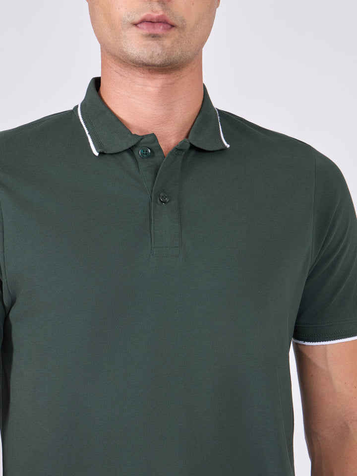 Men's Polo T-Shirt with Contrast Tipping - bottle green