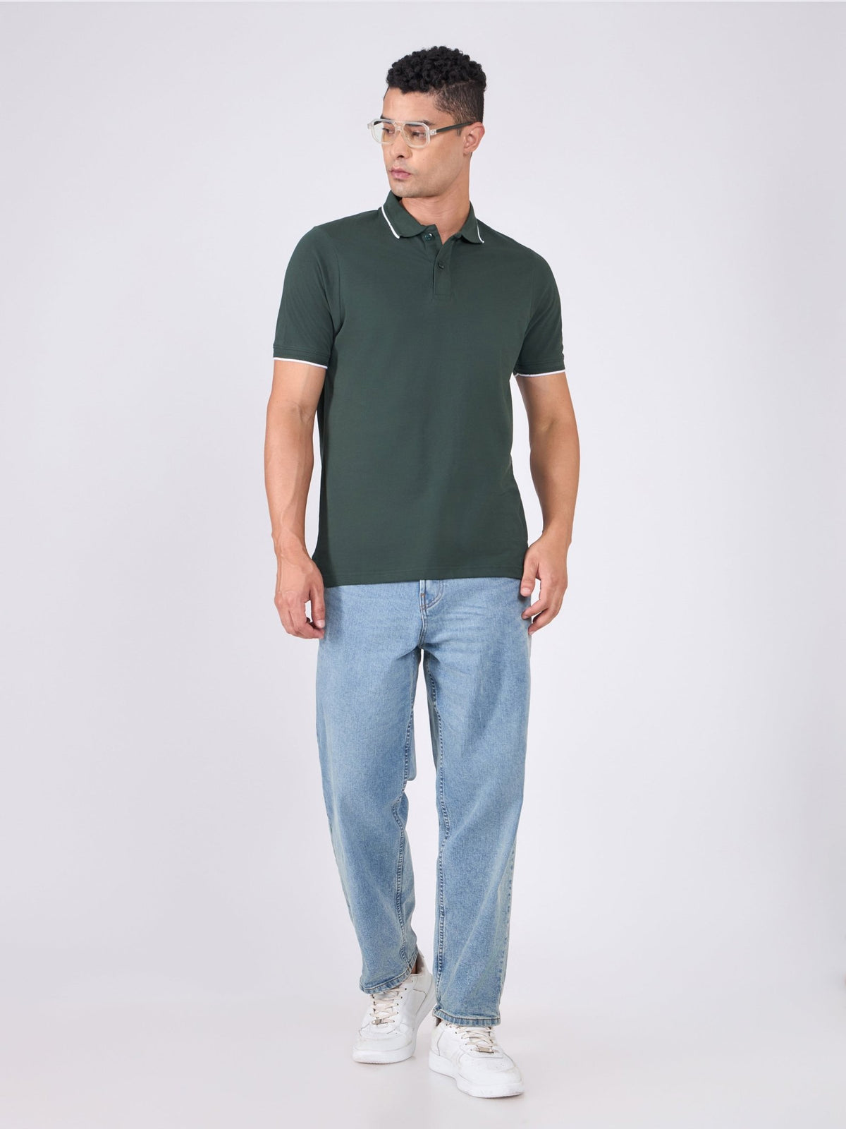 Orwell - Polo T-Shirt with Contrast Tipping - Bottle Green - Espanshe