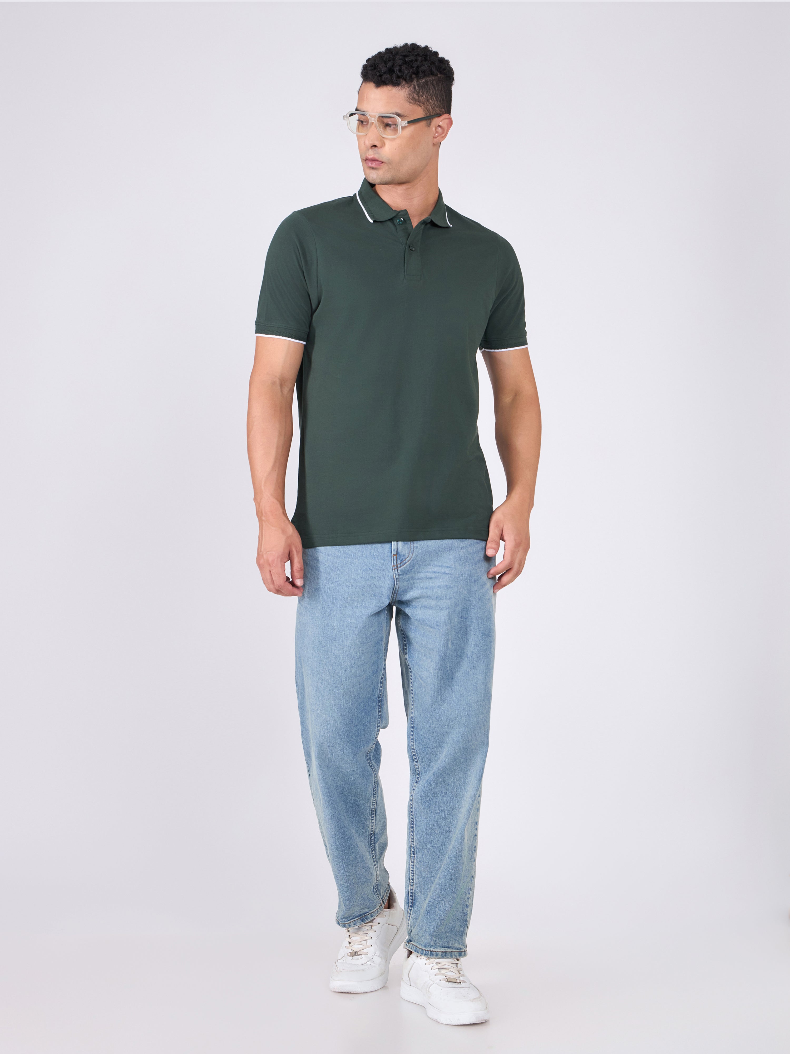 Men's Polo T-Shirt with Contrast Tipping - bottle green