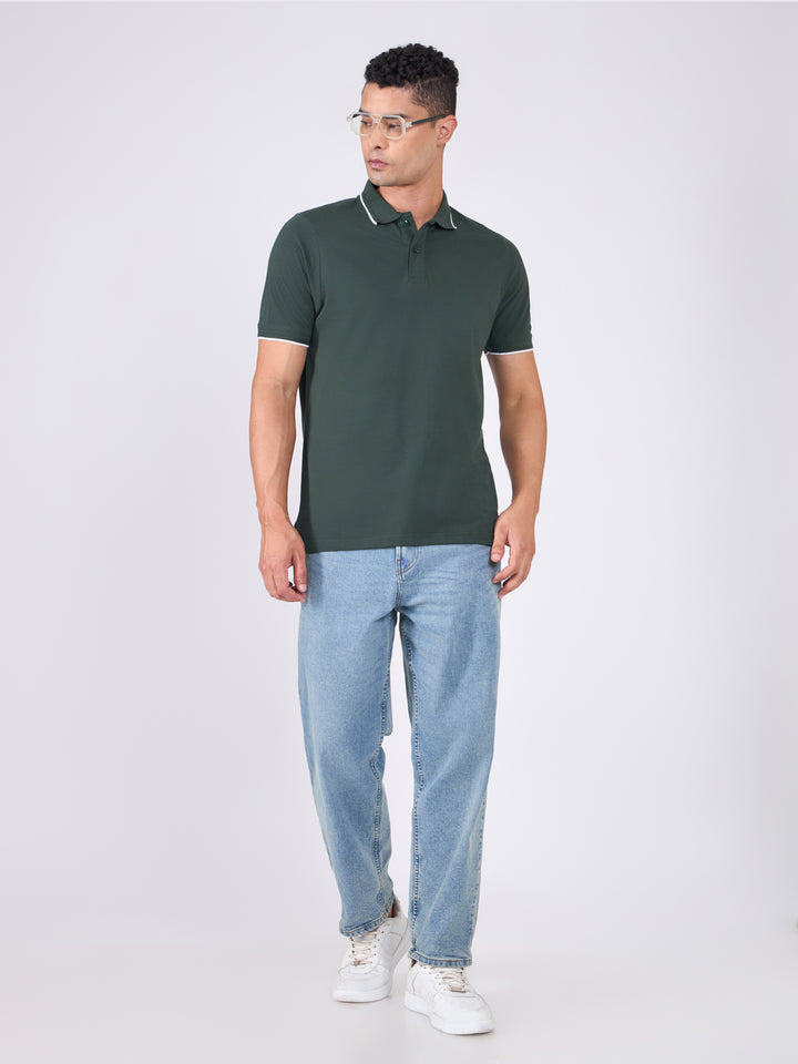 Men's Polo T-Shirt with Contrast Tipping - bottle green
