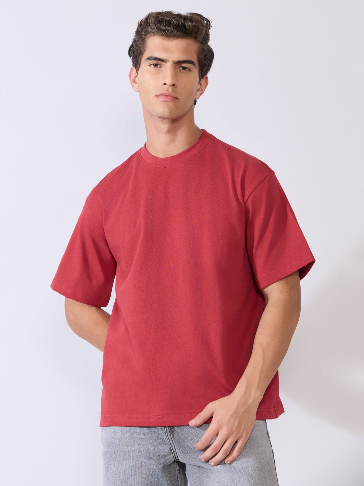 Vynora - Loose Fit Round Neck T-Shirt - Red - Espanshe