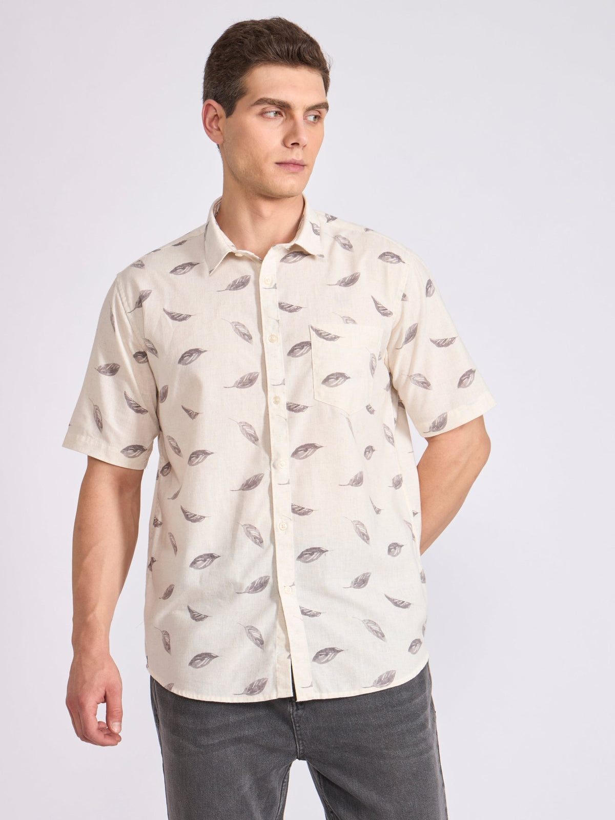 Lucius - Printed Half Sleeve Shirt - Cream - Espanshe