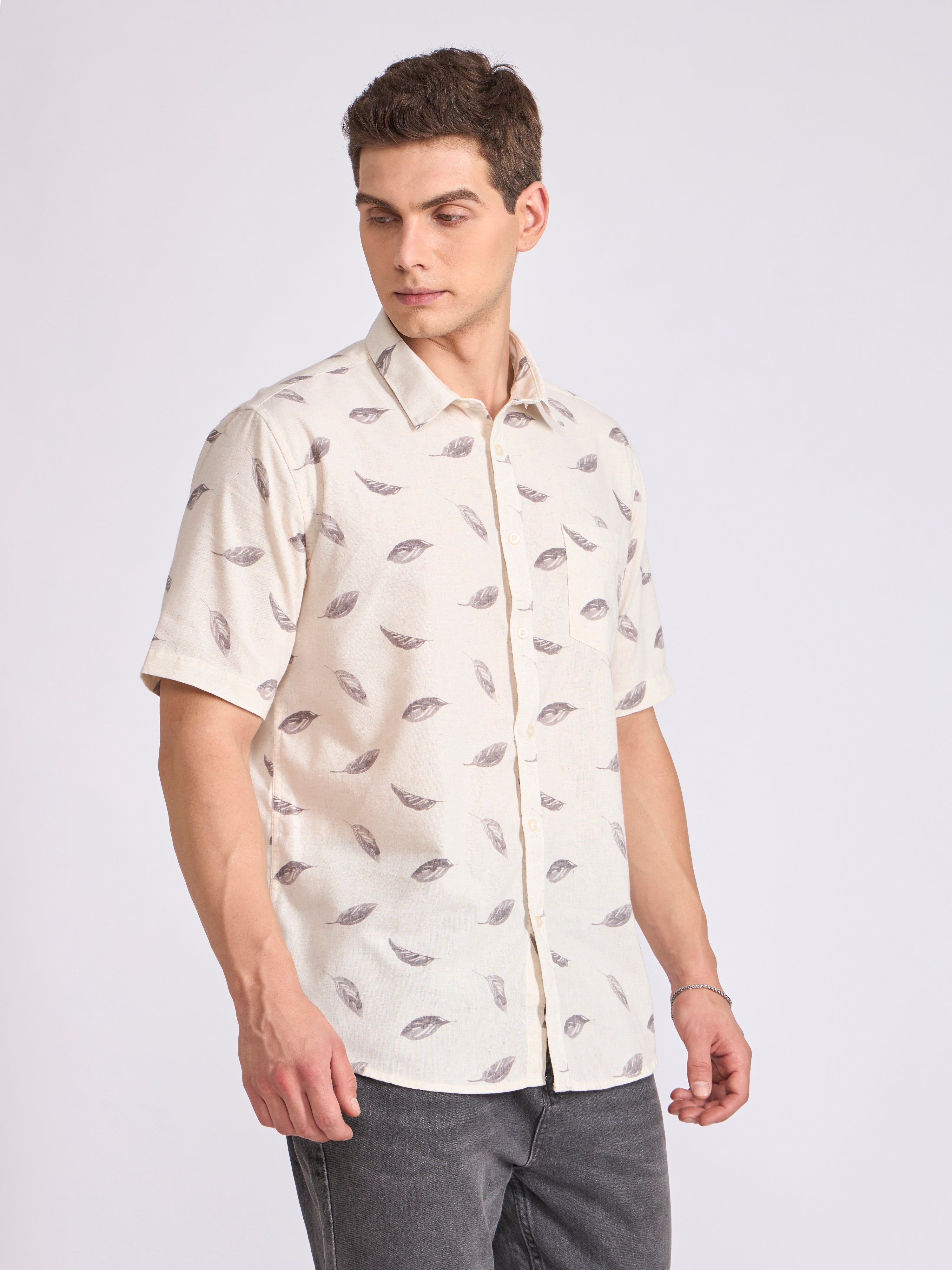 Lucius - Printed Half Sleeve Shirt - Cream