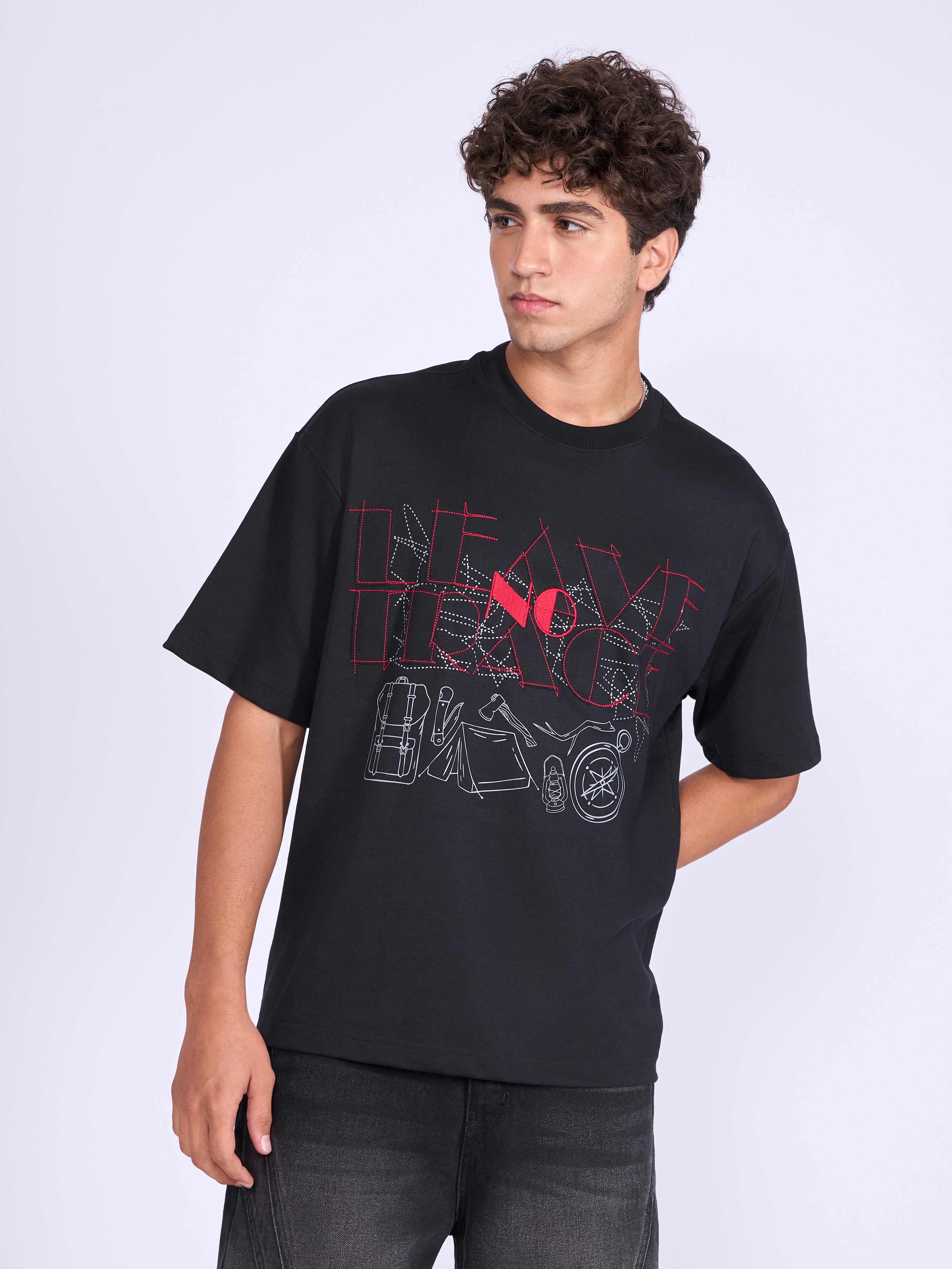 Printed Loose Fit T-Shirt- black