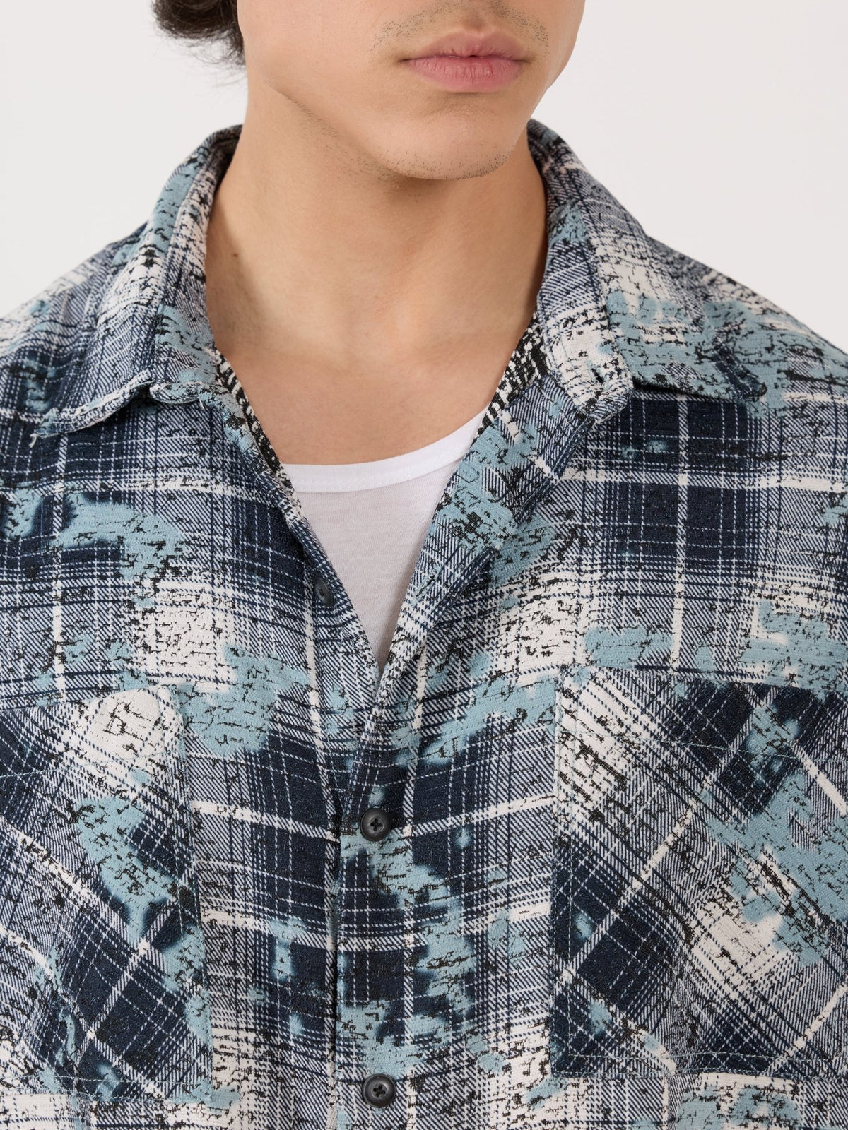 Temito - Oversized Halfsleeve Check Shirt - Blue - Espanshe