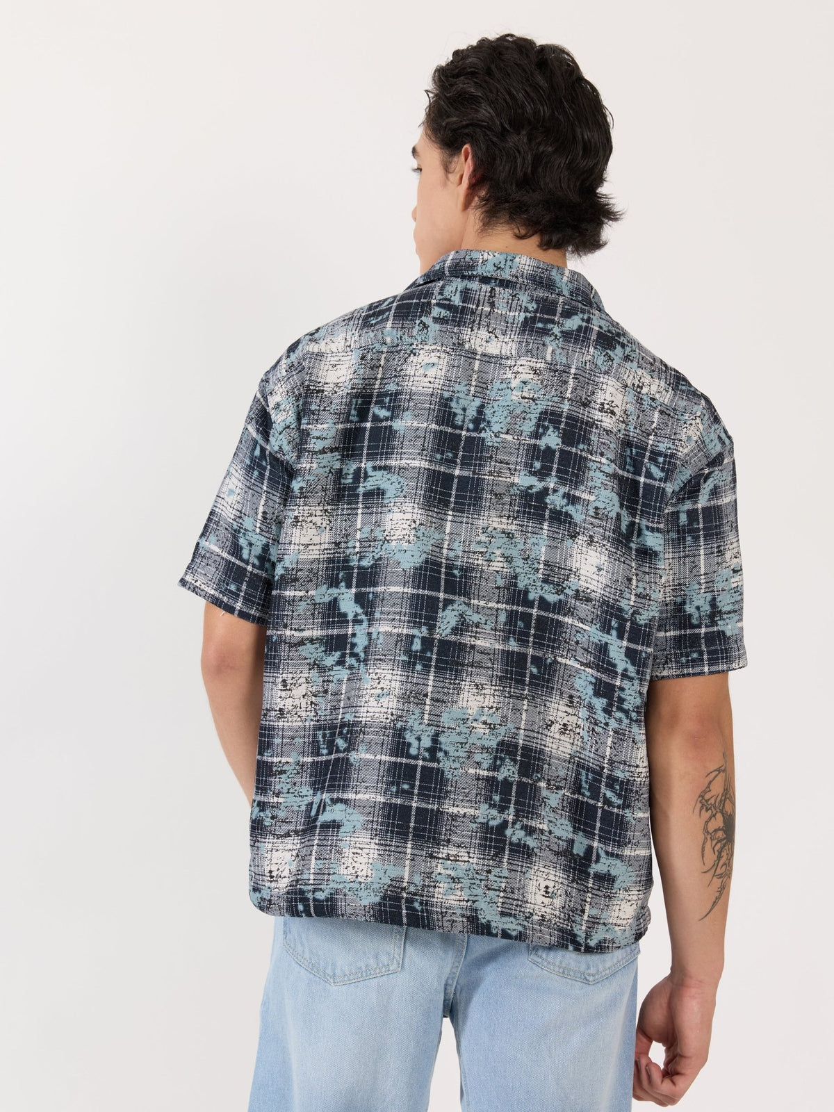 Temito - Oversized Halfsleeve Check Shirt - Blue - Espanshe