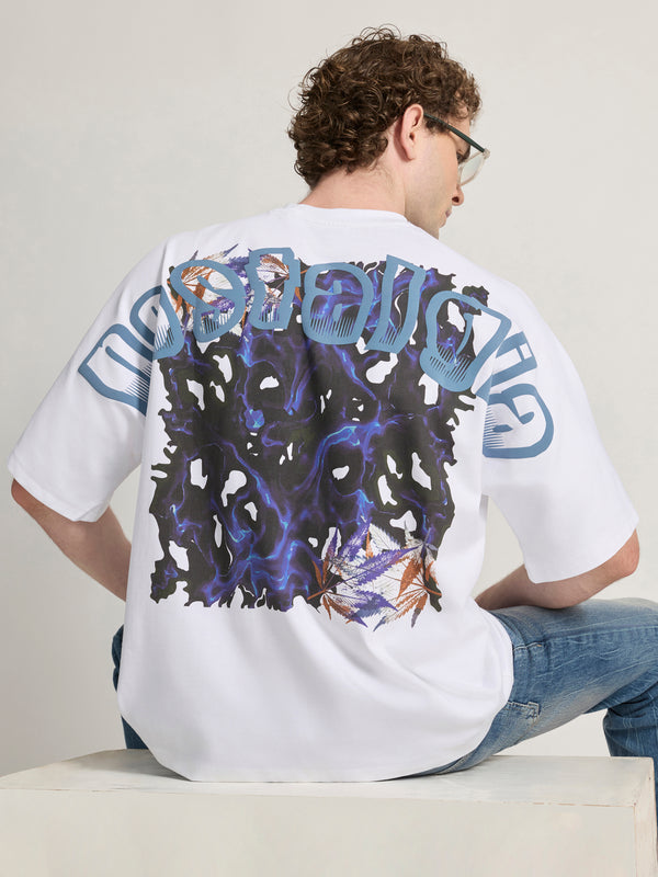 Men's Printed White Baggy T-Shirt