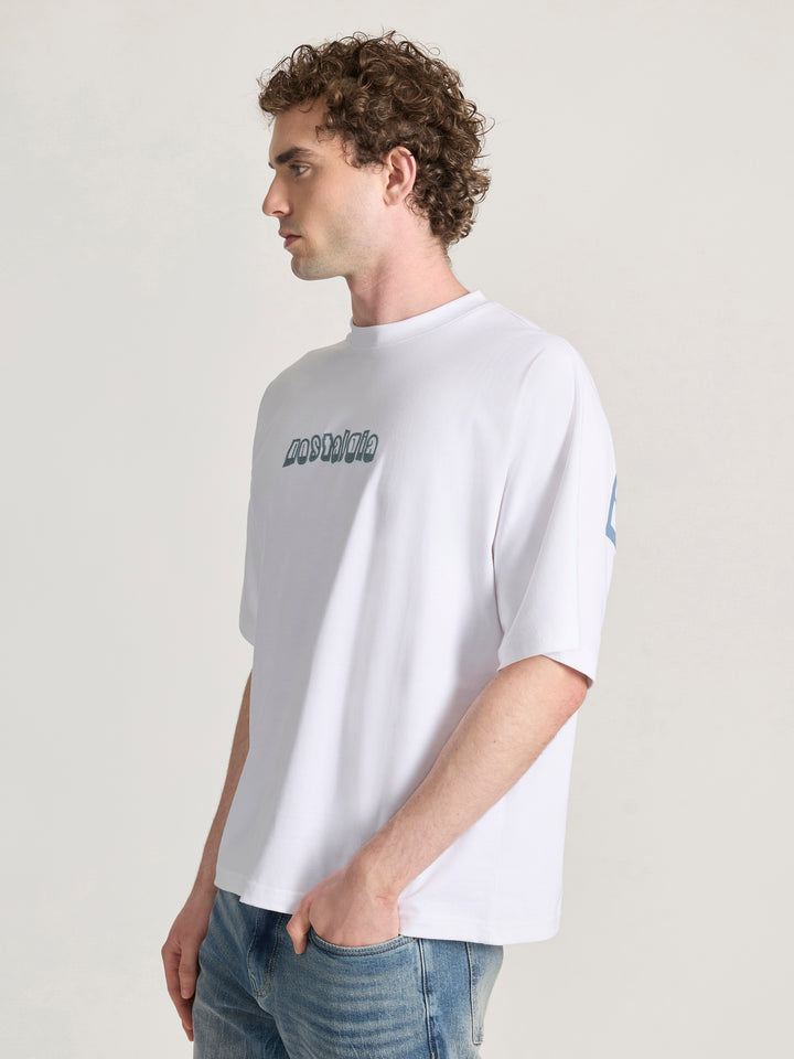 Men's Printed White Baggy T-Shirt