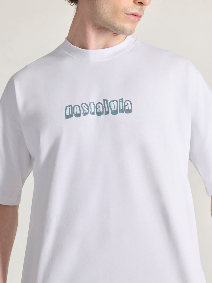Men's Printed White Baggy T-Shirt