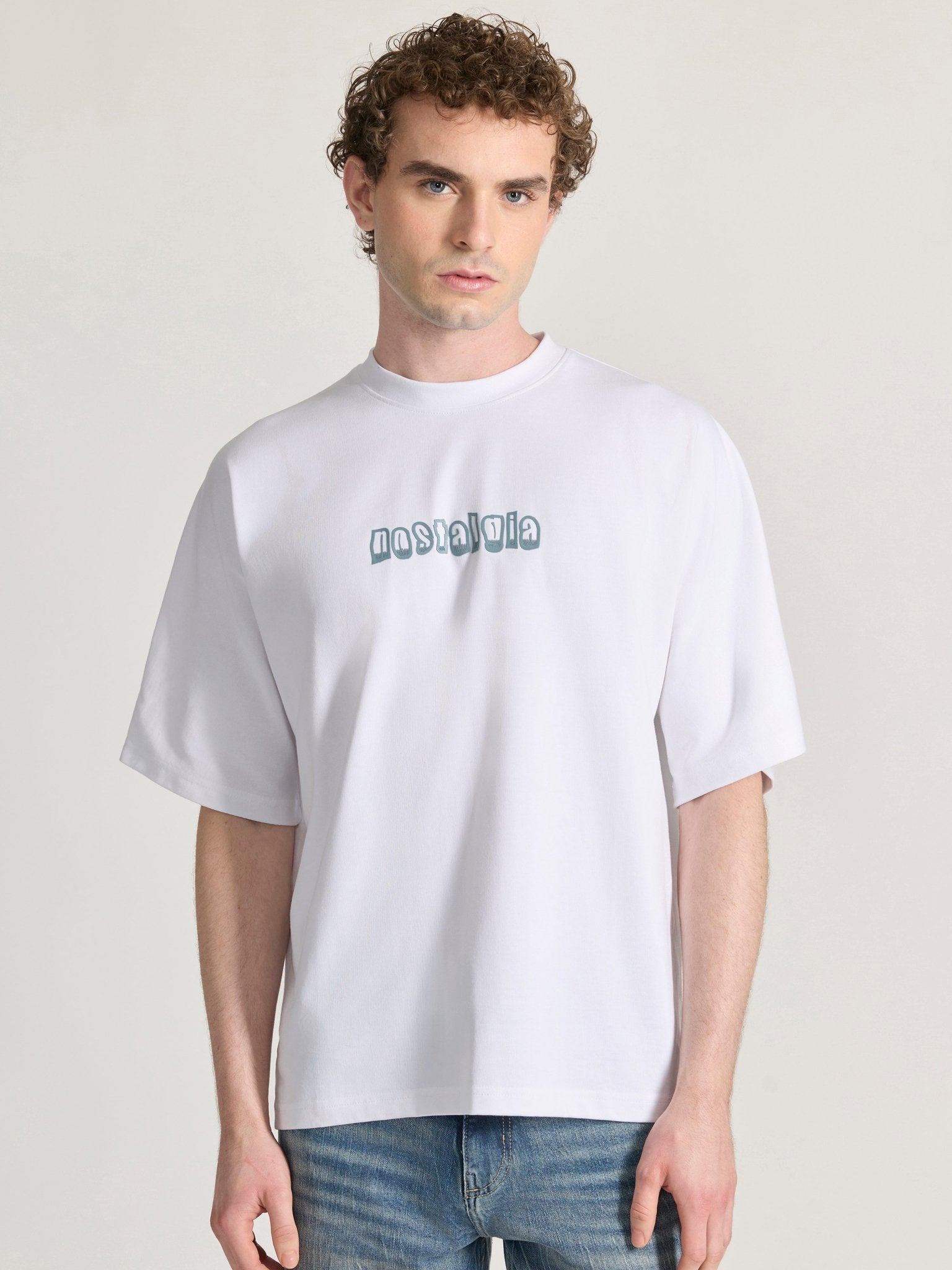 Nostalgia Printed White Baggy T-Shirt - Espanshe