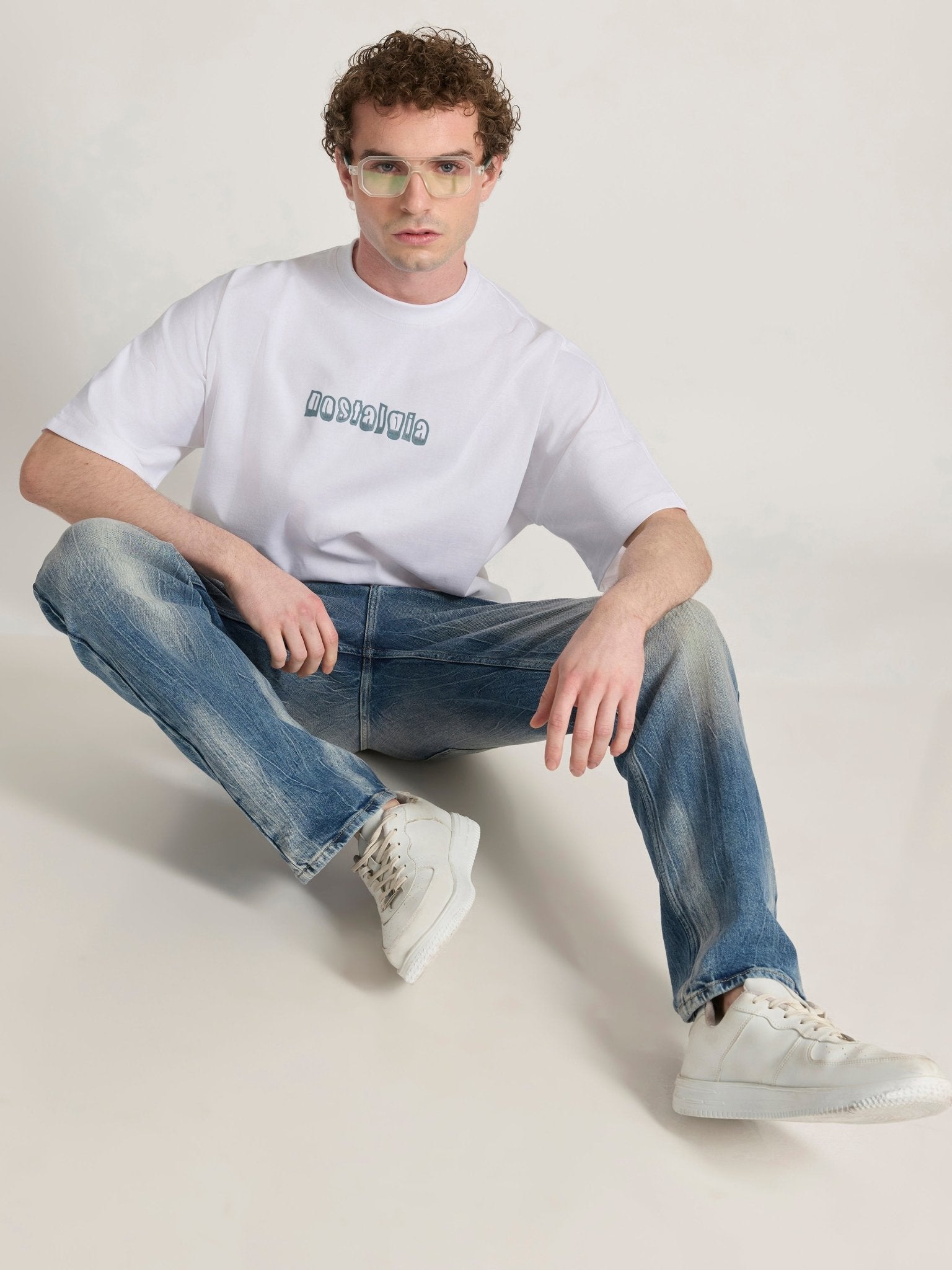 Nostalgia Printed White Baggy T-Shirt - Espanshe