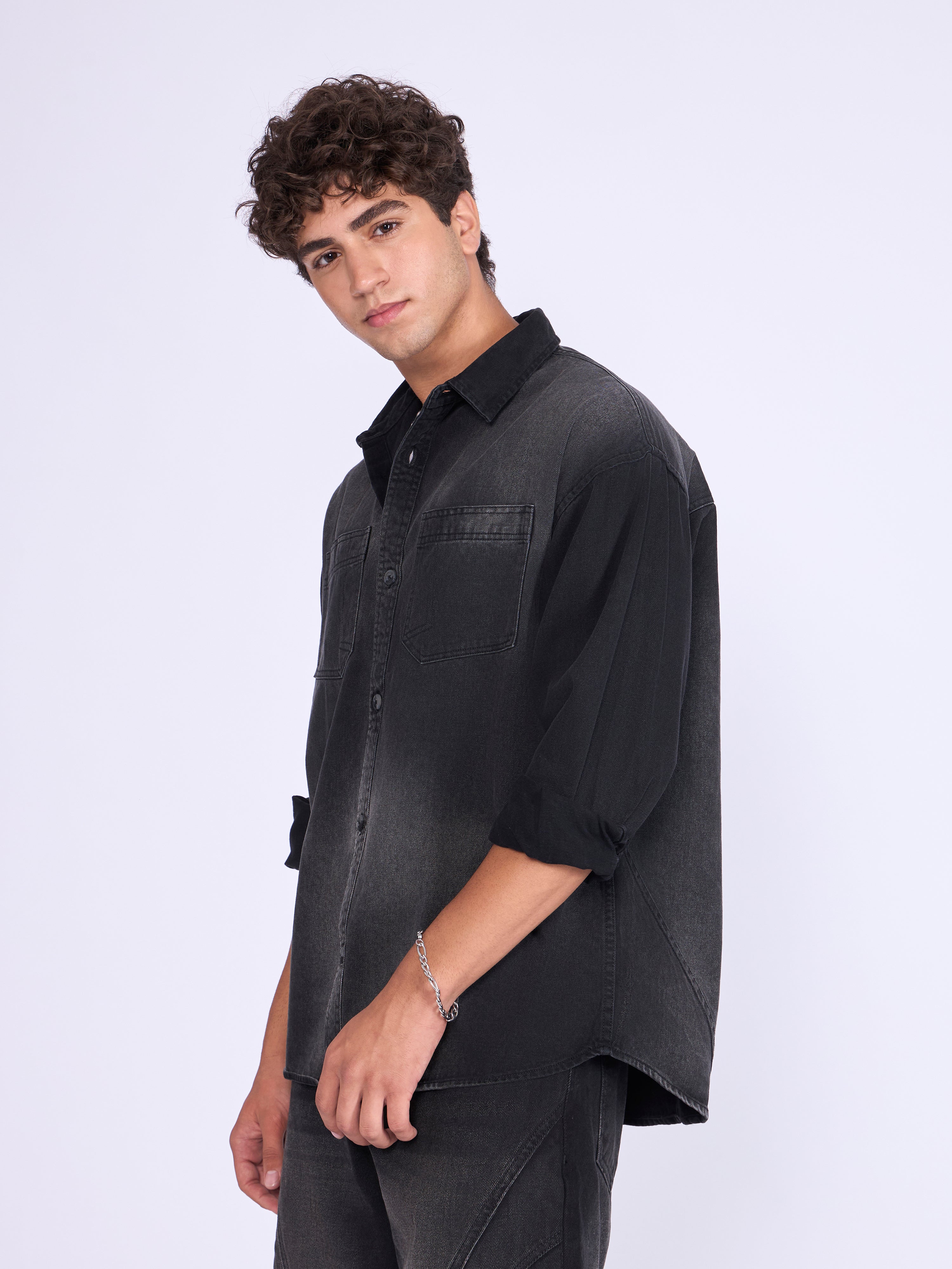 Men's Denim Shirt in Black shade
