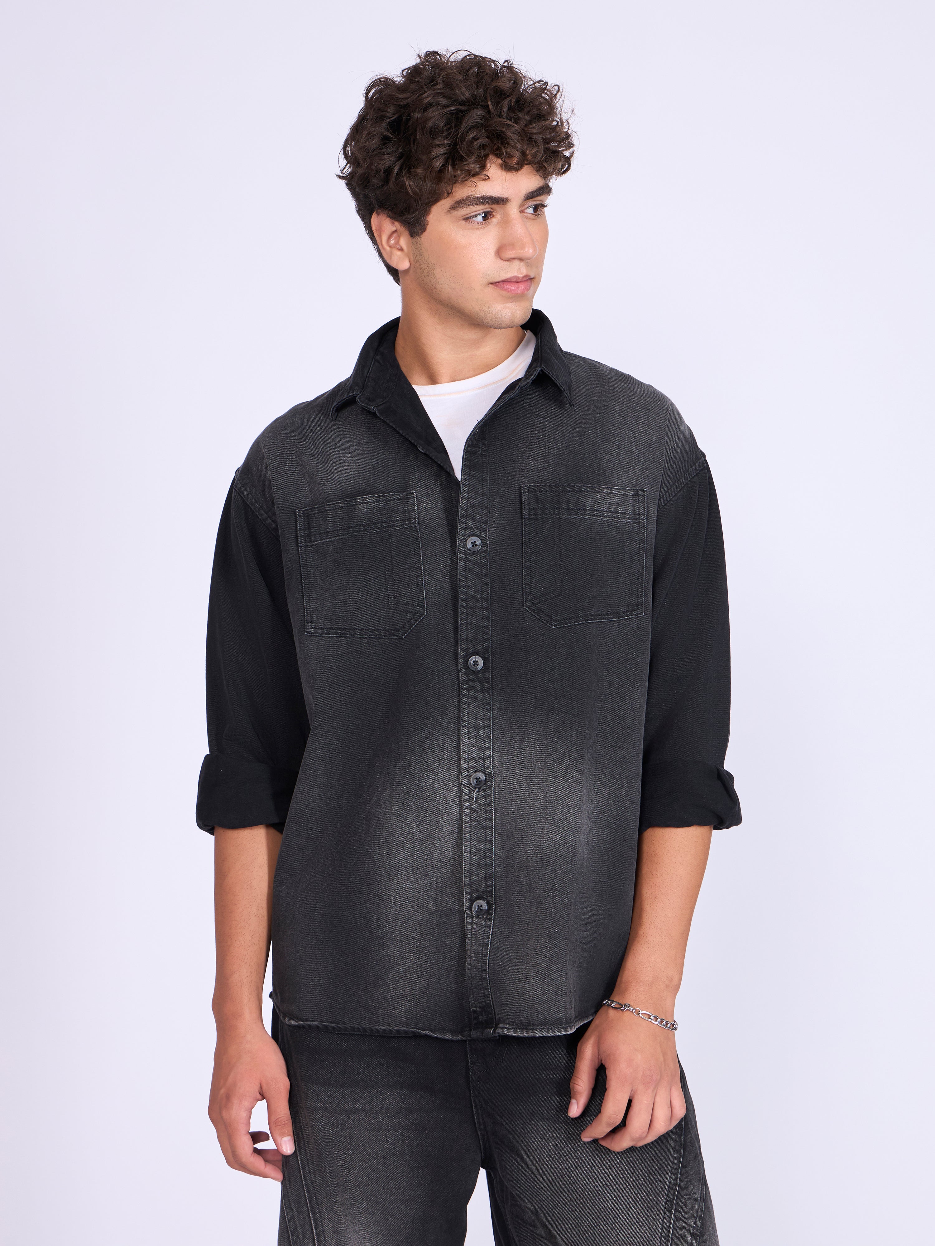Men's Denim Shirt in Black shade
