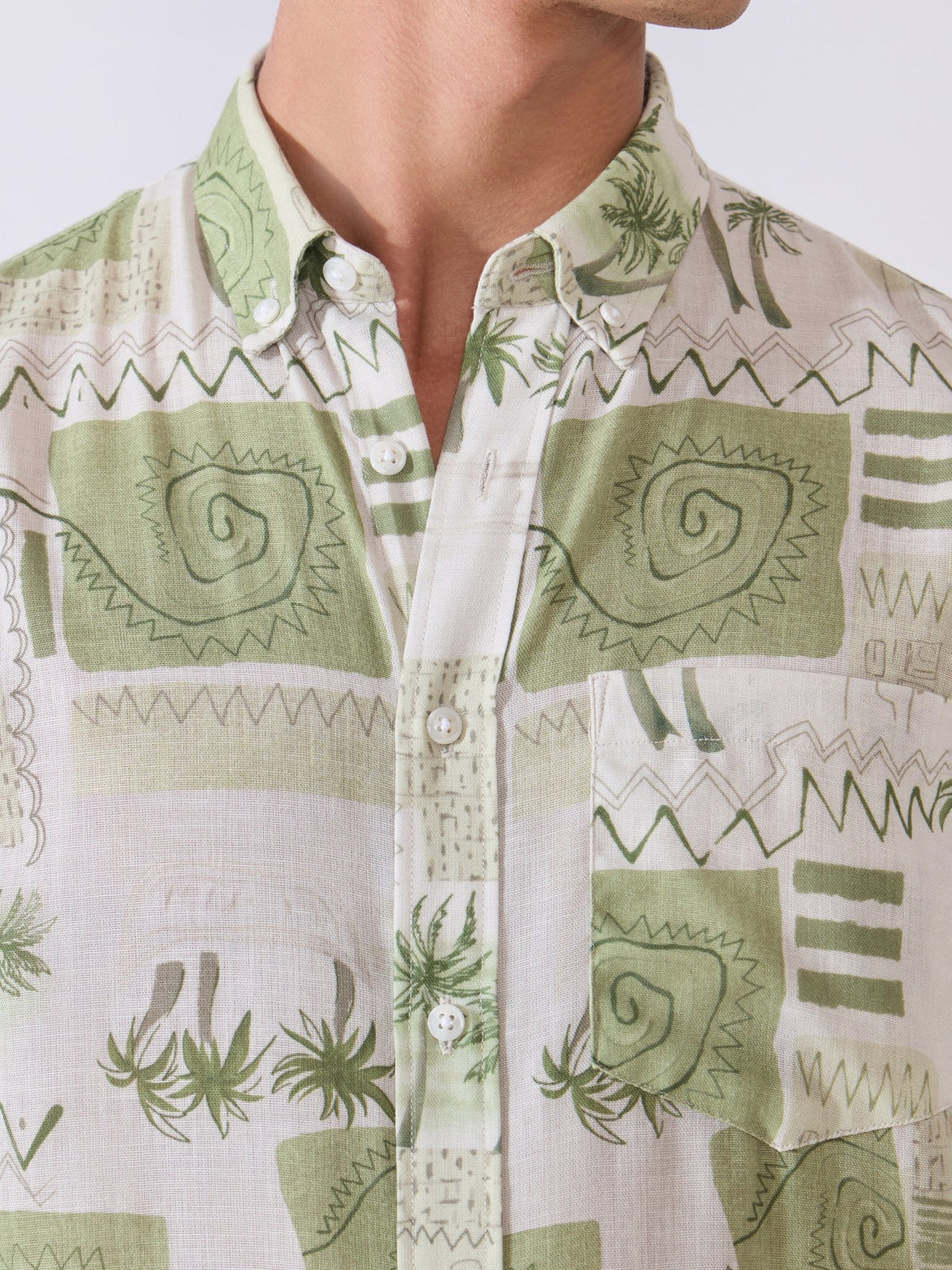 Mitaka - Relaxed Printed Shirt - Green - Espanshe