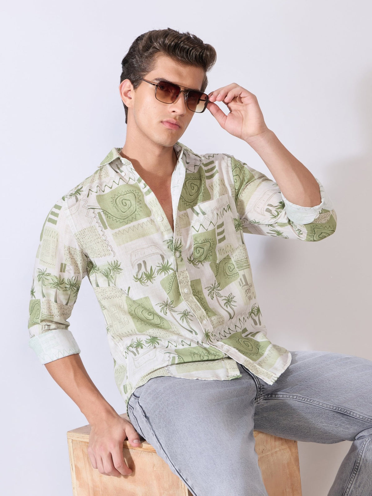 Mitaka - Relaxed Printed Shirt - Green - Espanshe
