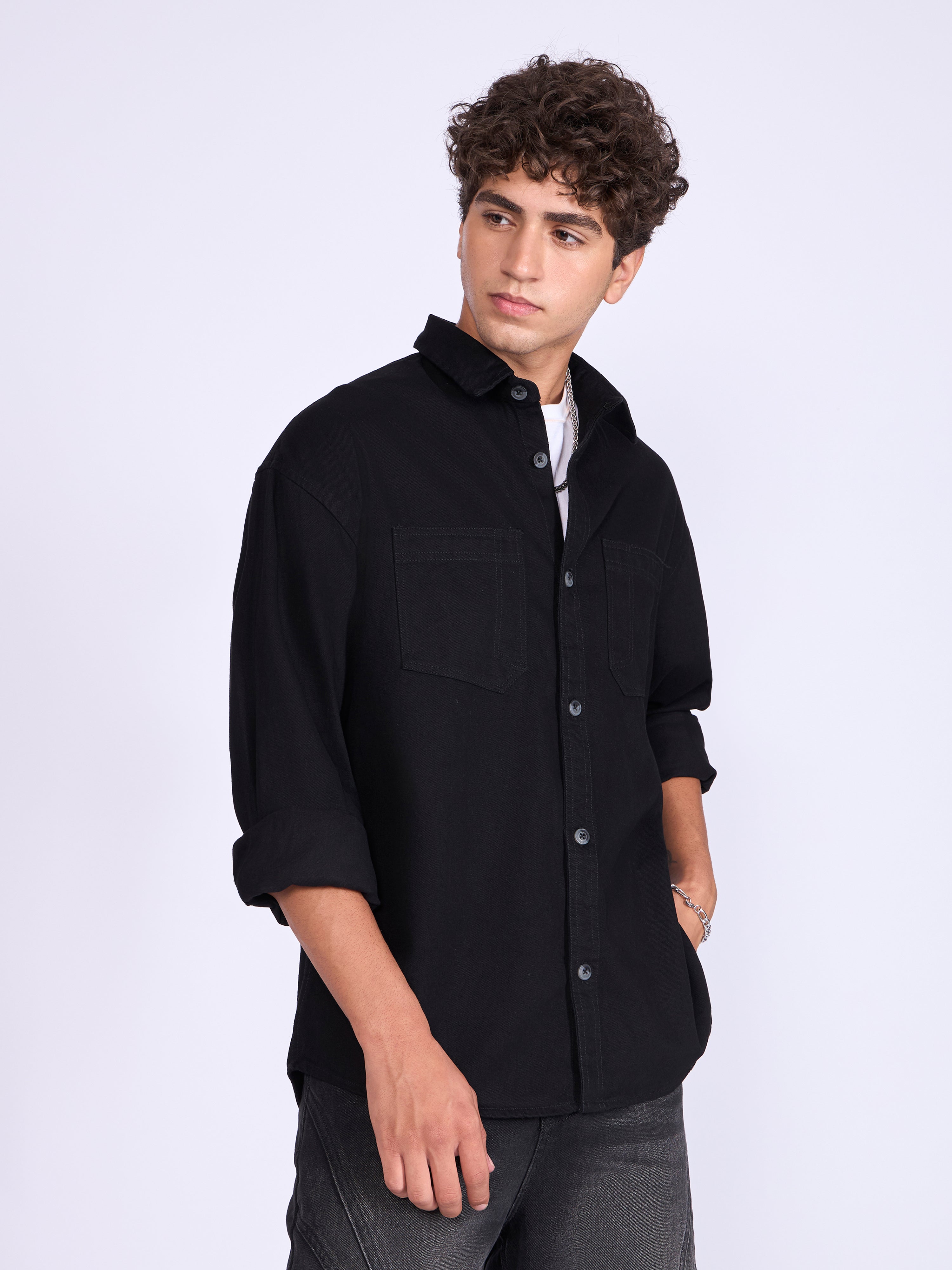 Men's Denim Shirt in Jet Black

