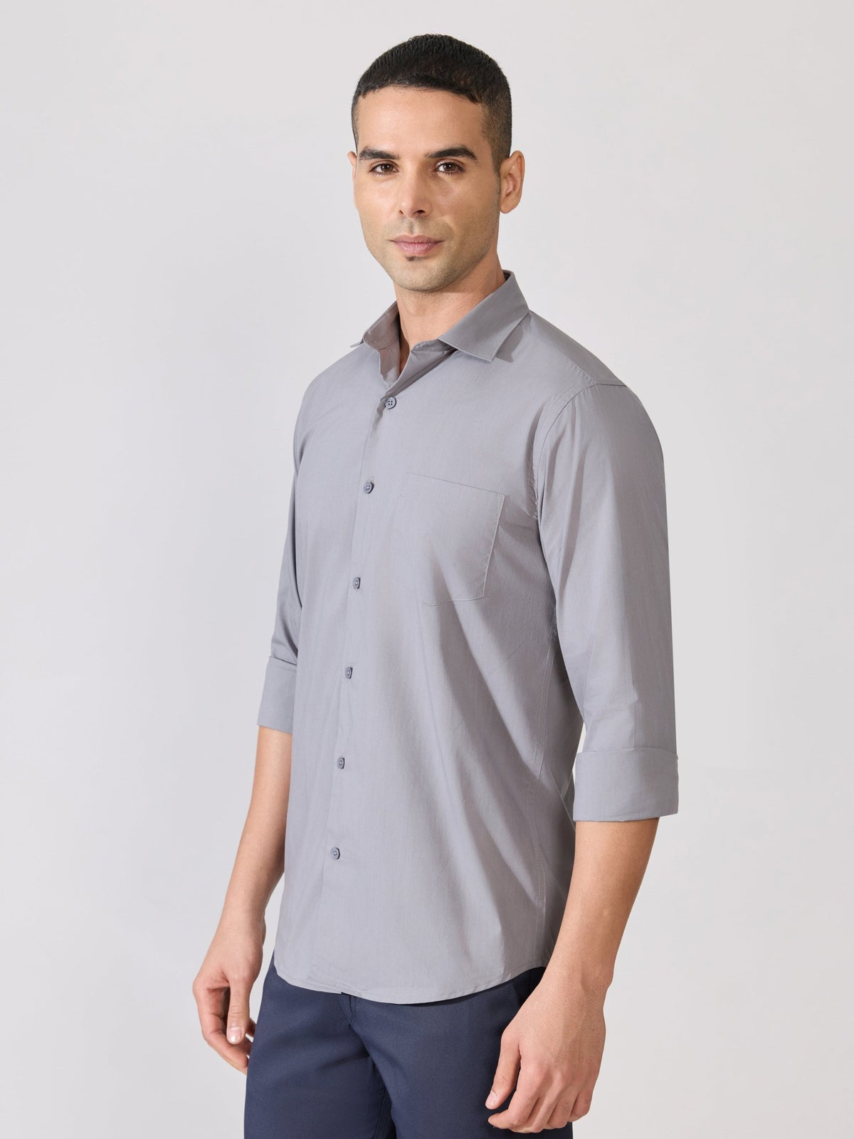 Valerius - Trim Fit Poplin Shirt - Grey - Espanshe