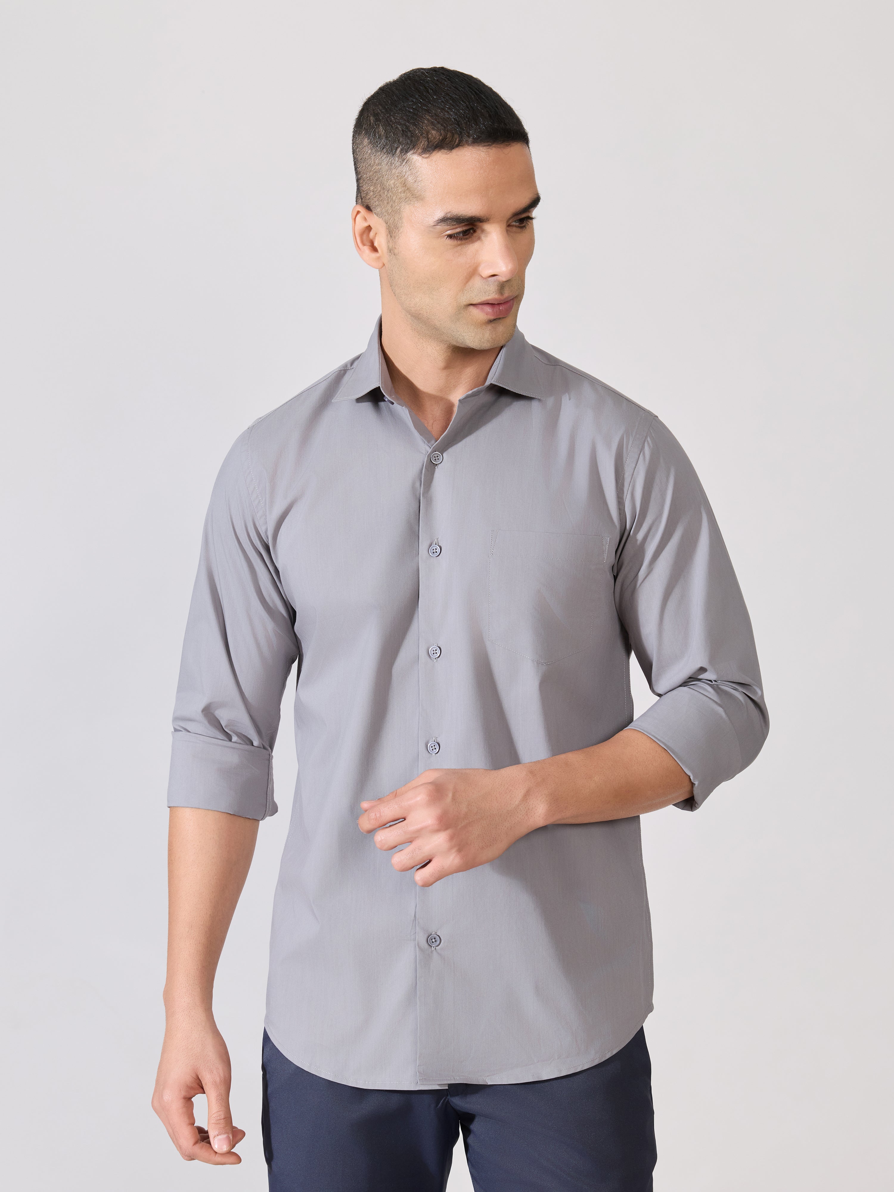Valerius - Trim Fit Poplin Shirt - Grey