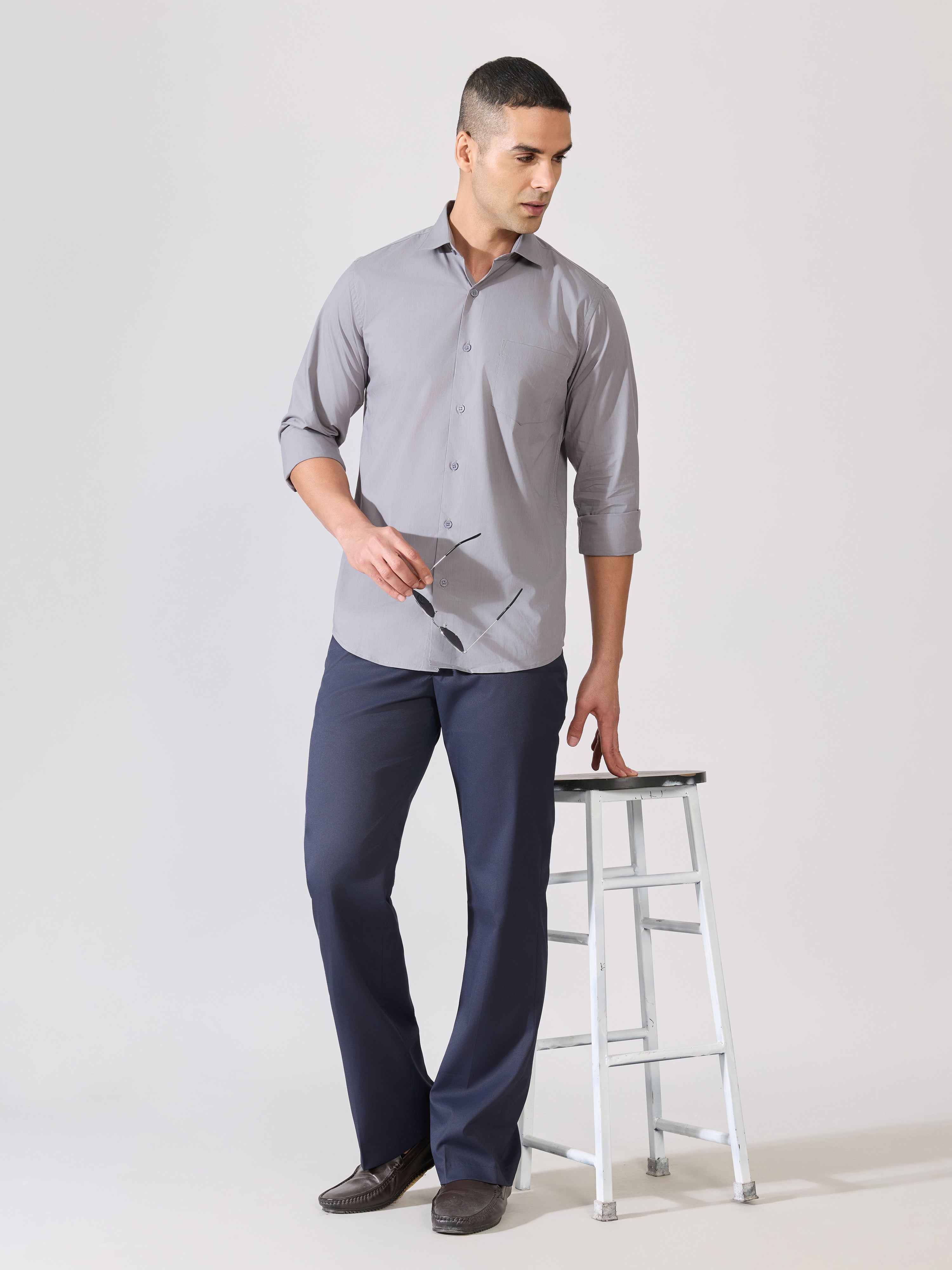 Valerius - Trim Fit Poplin Shirt - Grey