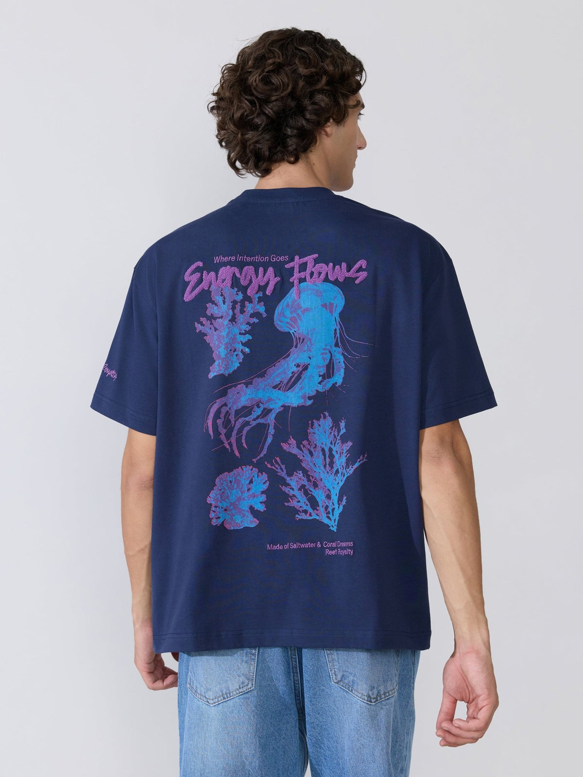 Loveex - Energy Flows Graphic Back Print Navy Blue T-Shirt - Espanshe
