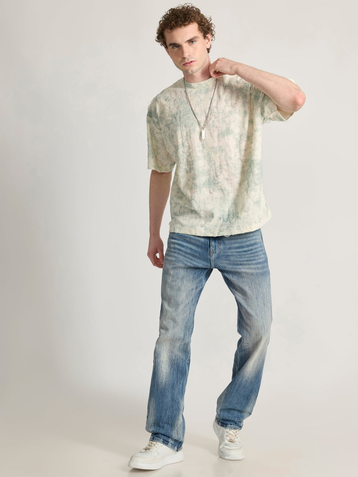 Galloway - Distressed Oversized T-Shirt - Green - Espanshe