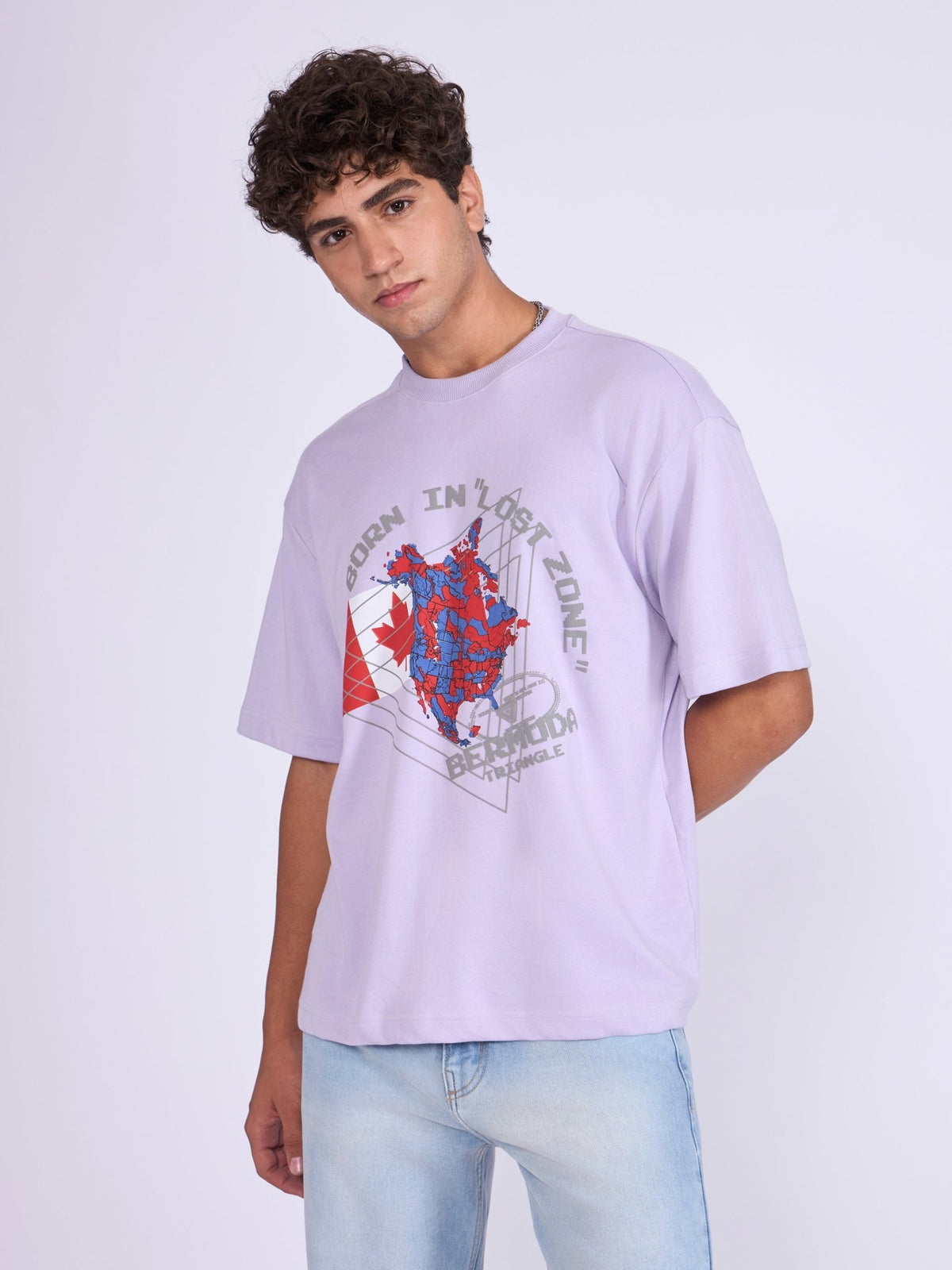 Trace - Bermuda Triangle Printed Loose Fit T-Shirt - Lavender - Espanshe
