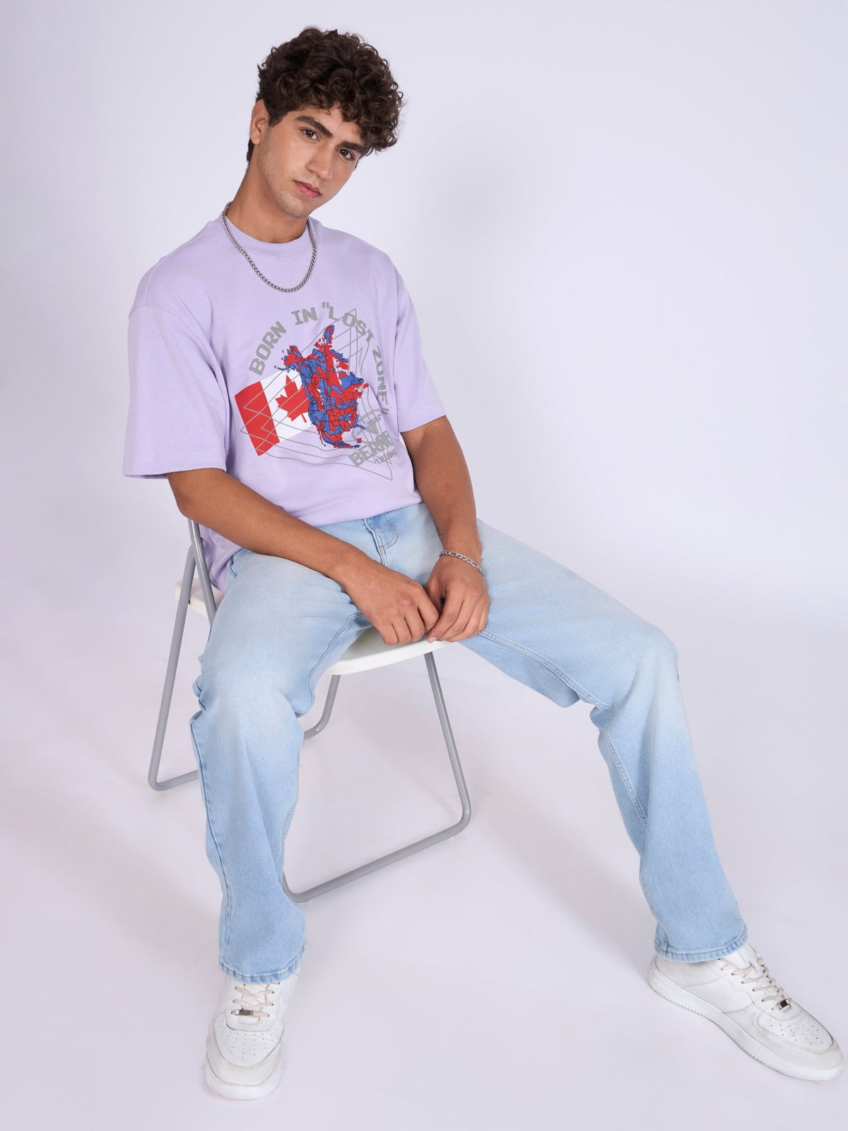 Trace - Bermuda Triangle Printed Loose Fit T-Shirt - Lavender - Espanshe