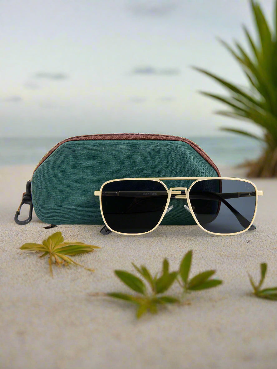 Men's Rectangle Sunglass - metalic Gold