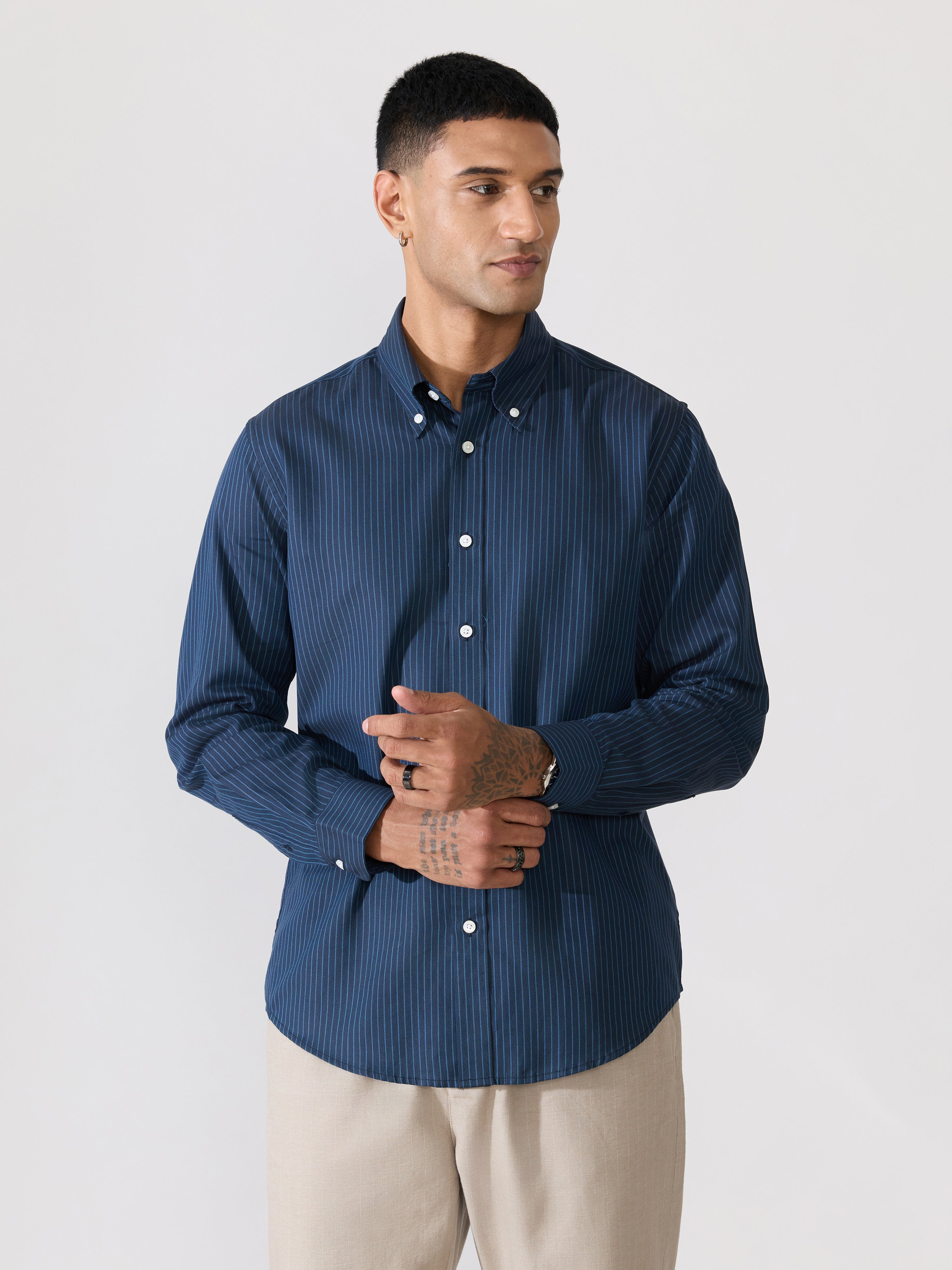 Erzela - Smart Fit Striped Shirt - Navy Blue