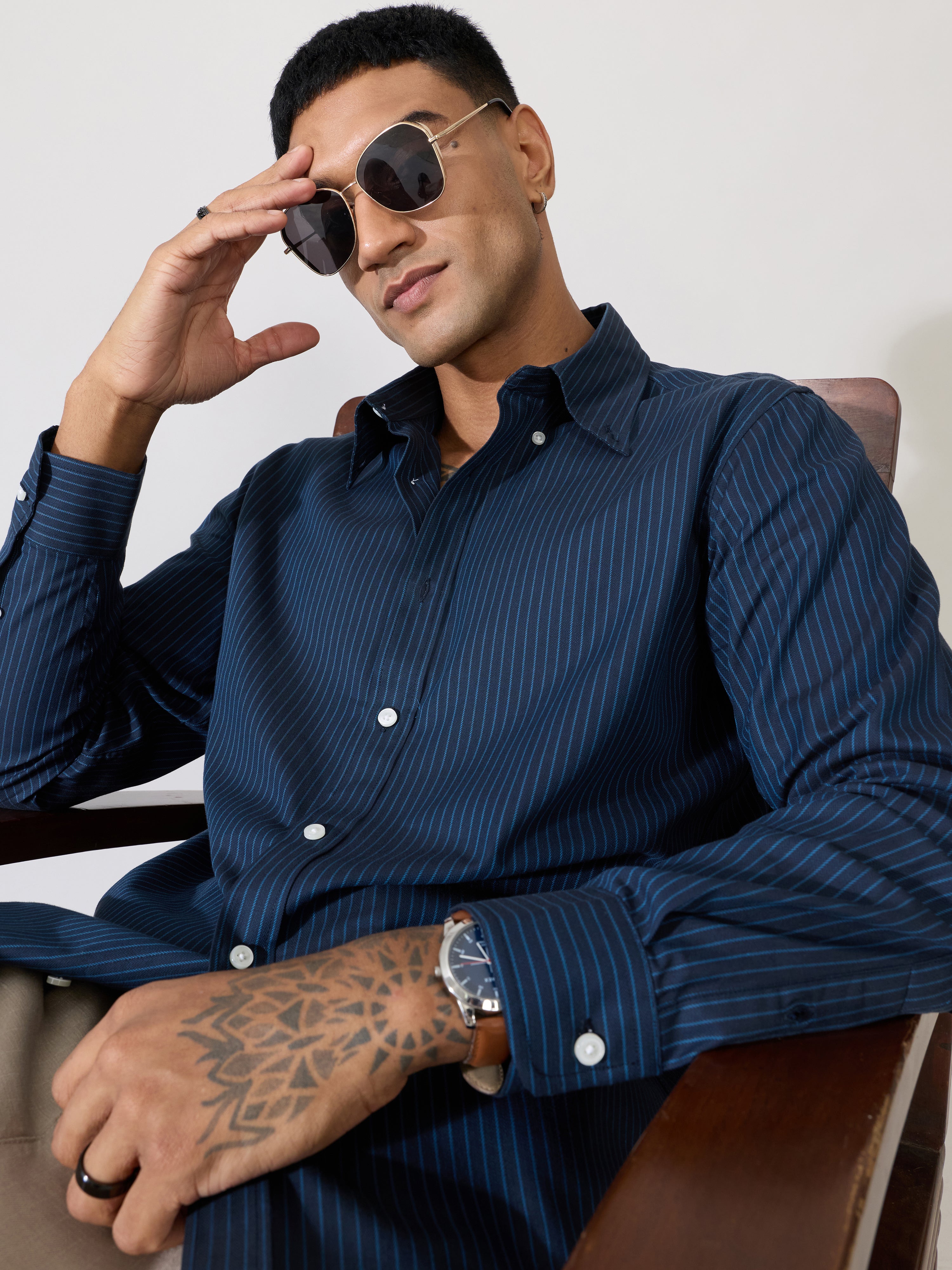 Erzela - Smart Fit Striped Shirt - Navy Blue