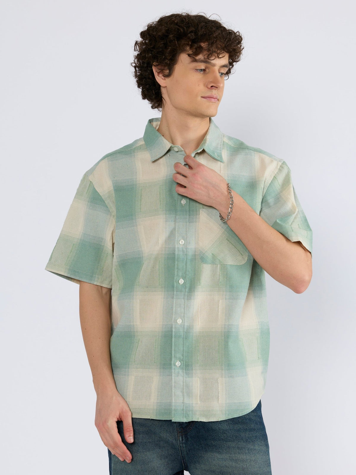 Orvar - Half Sleeve Checks Shirt - Green - Espanshe
