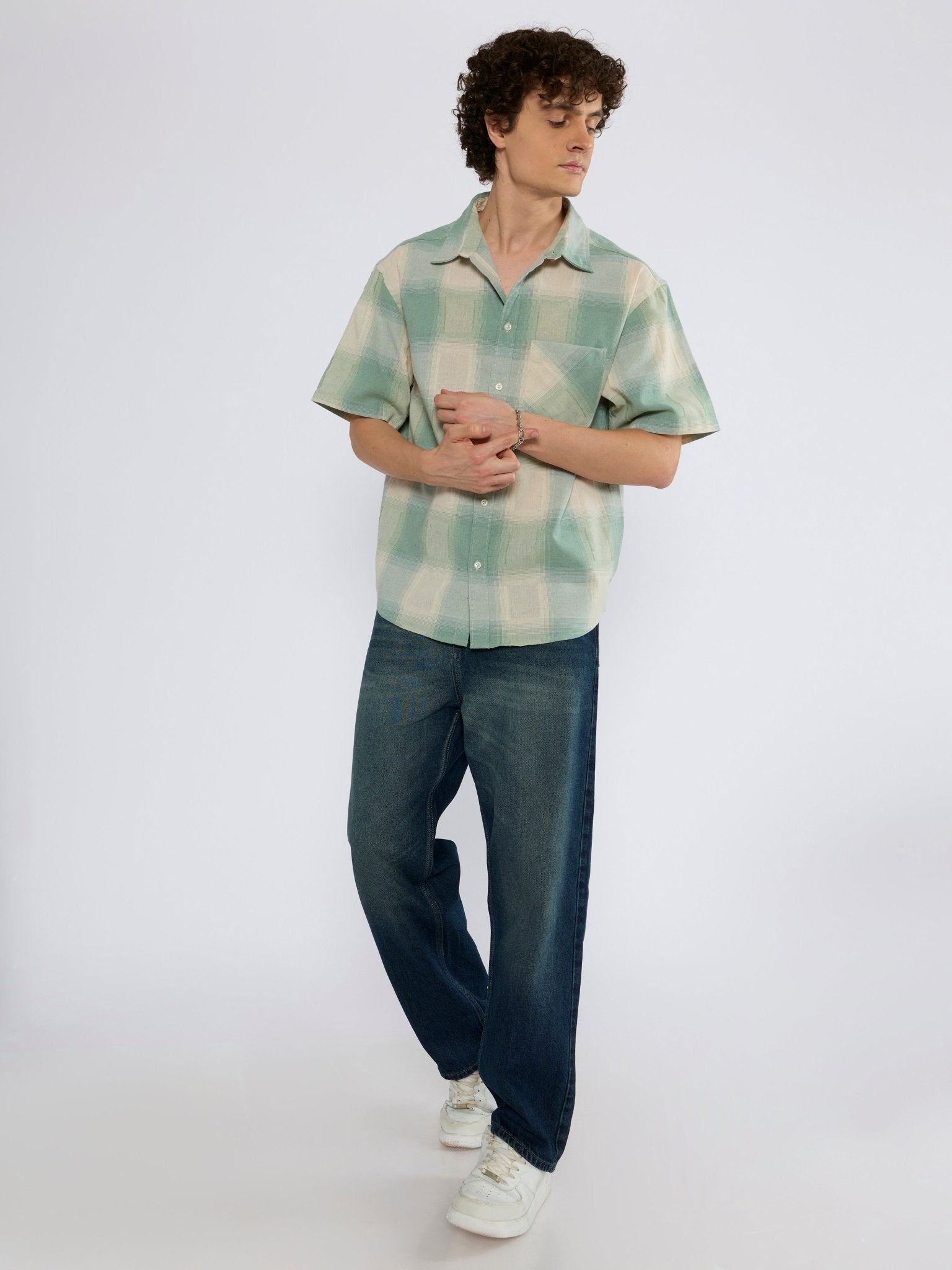 Orvar - Half Sleeve Checks Shirt - Green - Espanshe