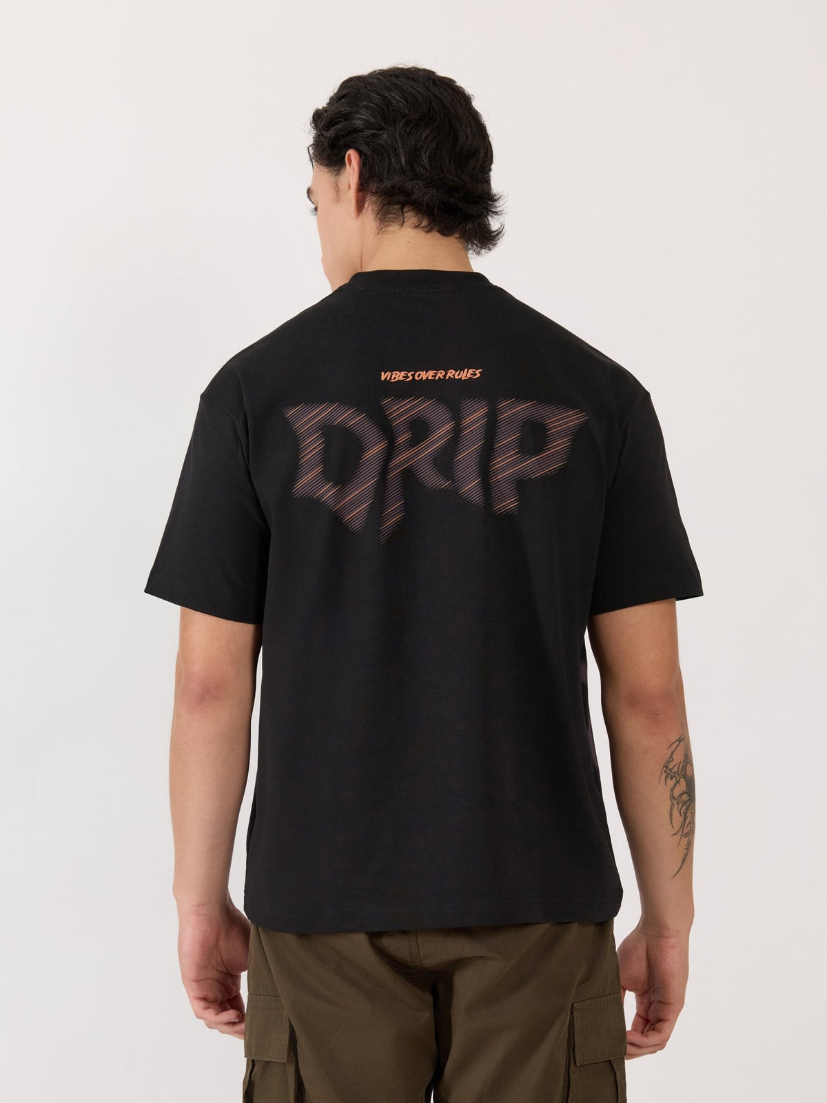 Sheldon - Drip Printed Black Loose Fit T-Shirt - Espanshe